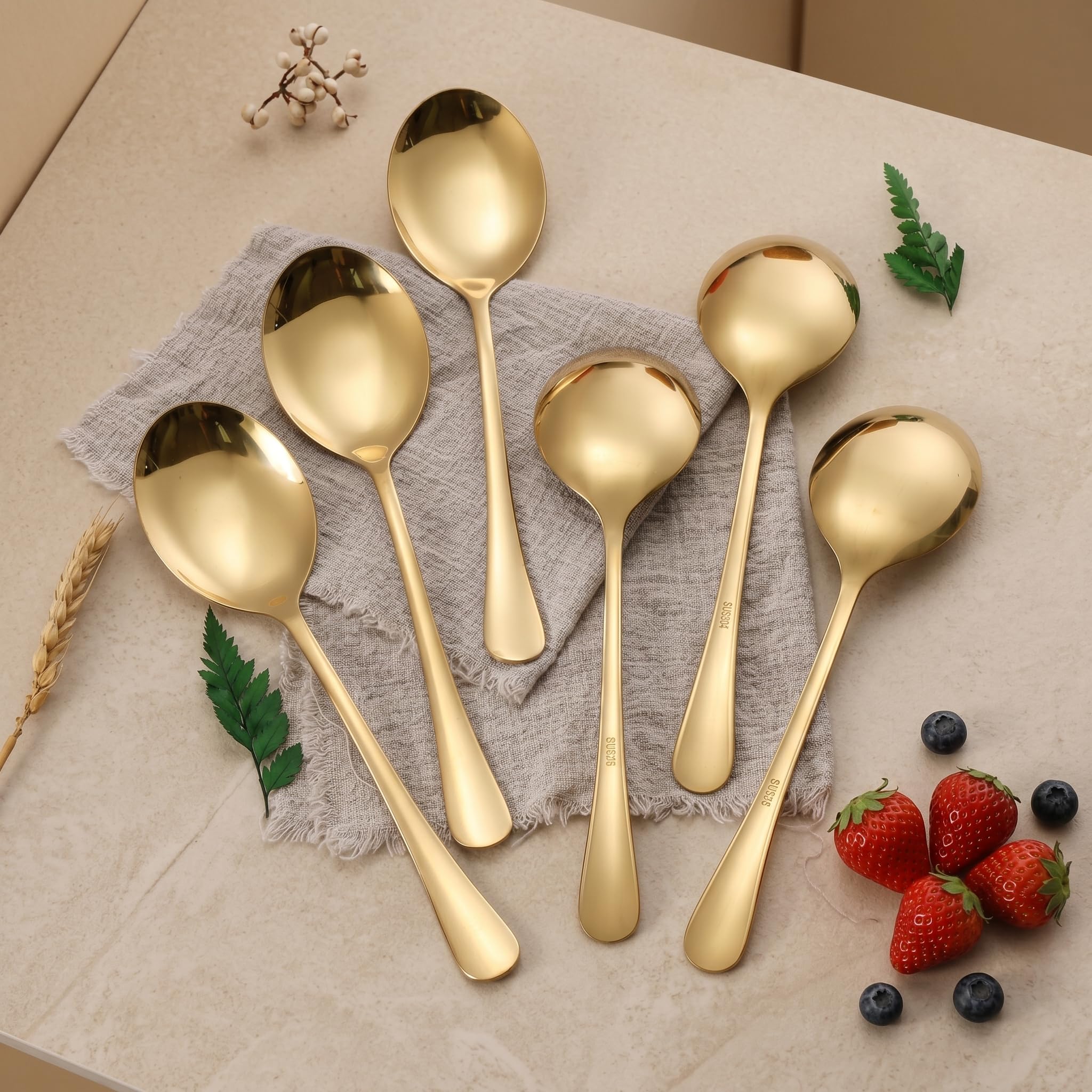 Gold Stainless Steel Serving Spoons - 6 Pack -6 Gold Stainless Steel Serving Spoons - 6 Pack -6