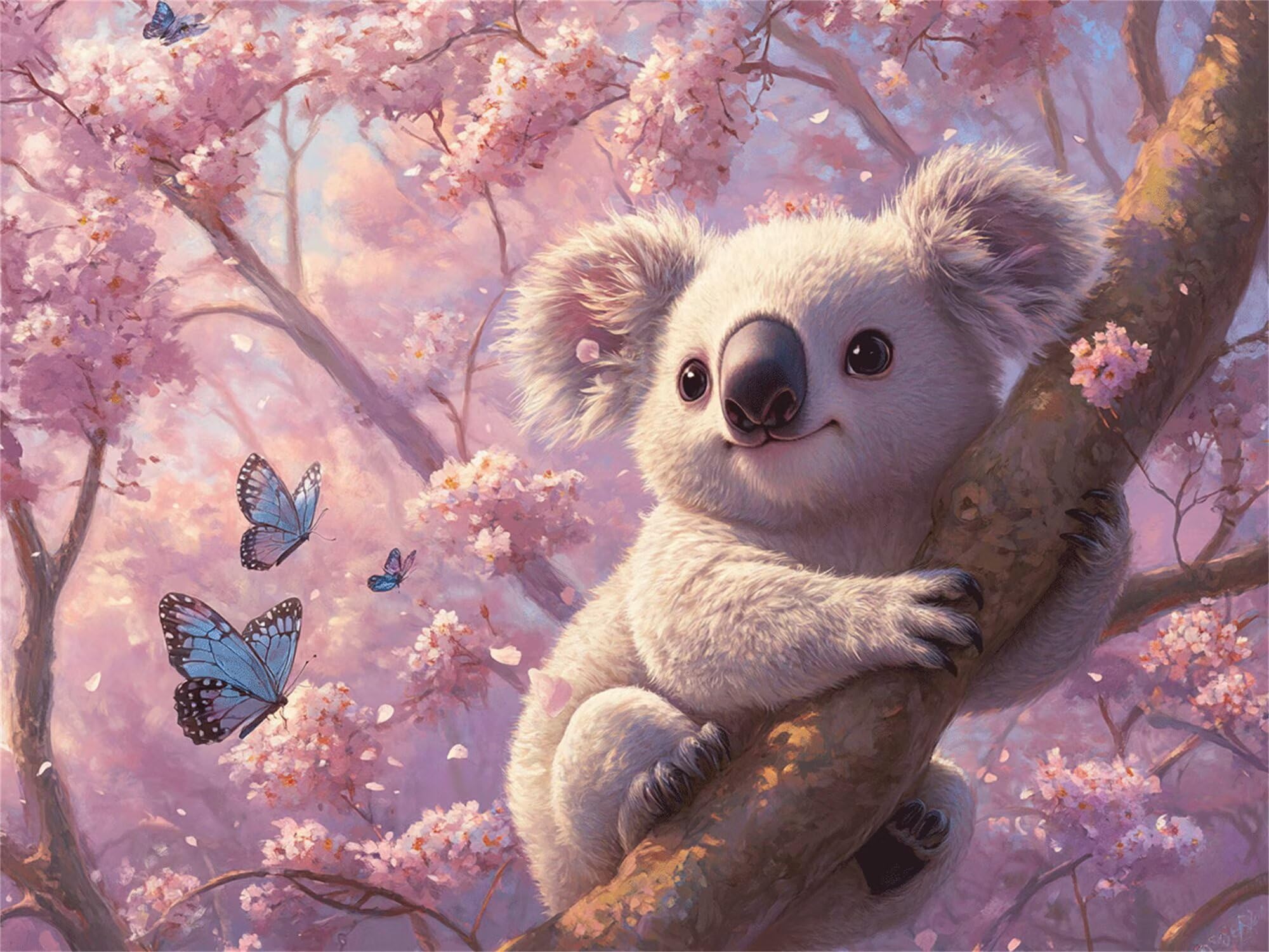 Malowanie po numerach, dla dorosłych, kwiaty wiśni, obraz olejny, koala po numerach, dla dzieci, początkujących, DIY, kolorowe obrazy akrylowe, hobby dla dorosłych i kobiet, z 3 pędzlami, dekoracja