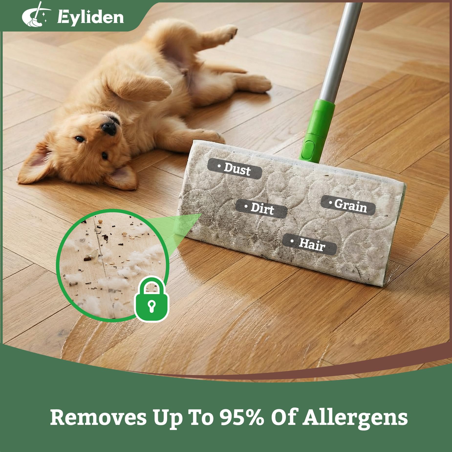 Eyliden Kit de iniciación de fregona con 36 recambios (12 toallitas húmedas + 24 paños Secos), fregonas Desechables 3 en 1 para Limpiar Suelos, mopas de Suelo seco y húmedo para Azulejos de Madera