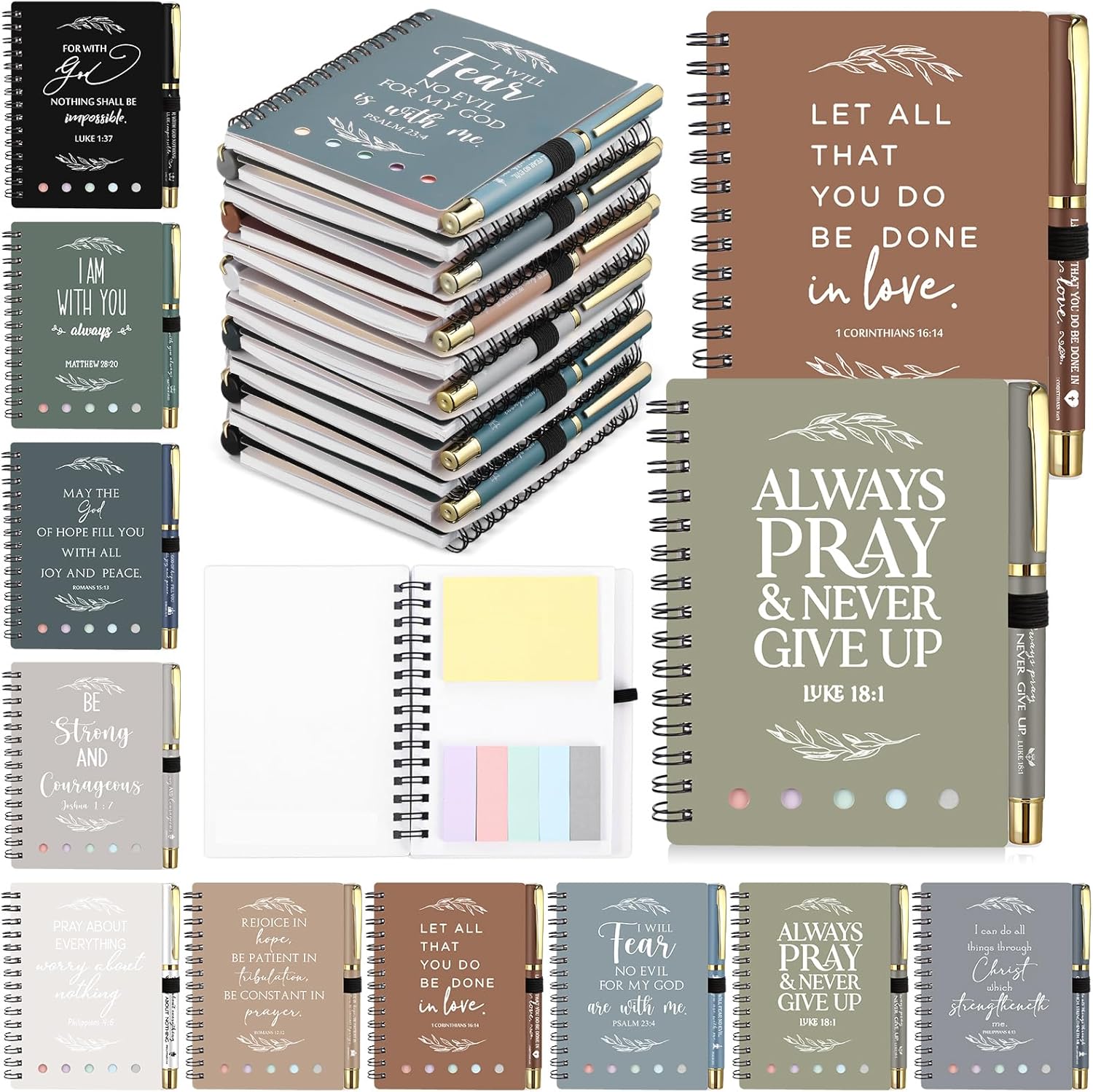 Kosiz 30 Set / 60 Pcs Easter Christian Gifts Bulk with Pocket Spiral Religious Notebook with Sticky Notes Bible Verse Pens Prayer Journal Gifts for Church Men Women Sunday School (Boho)