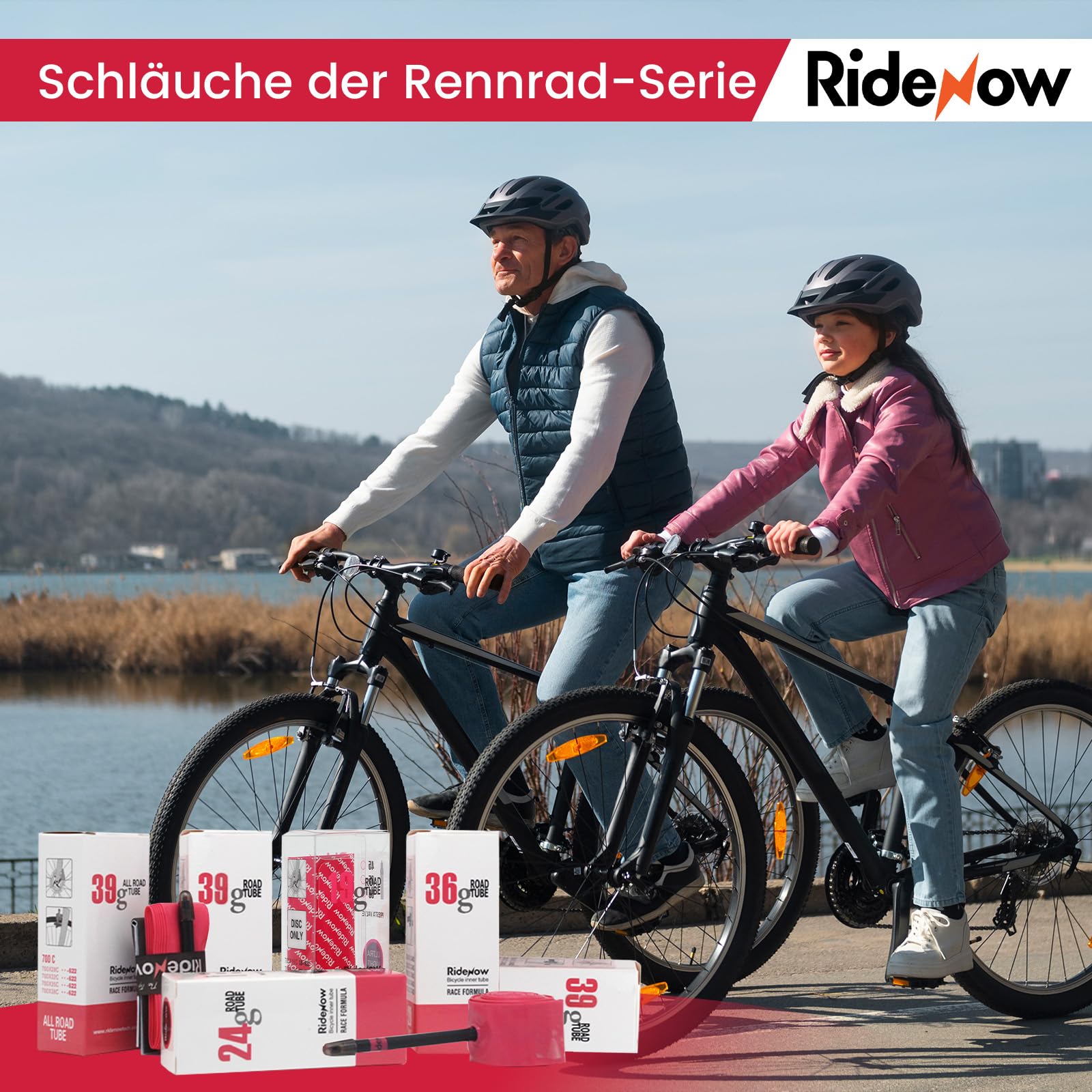 RideNow TPU Schlauch Rennrad Kompatibel mit 700x18-28C, 700x18-32C, 700x28-38C, 2 Pack 700C Ultraleichter Fahrradschlauch mit Presta Ventil 45/65/85mm, 19g/24g/36g/39g