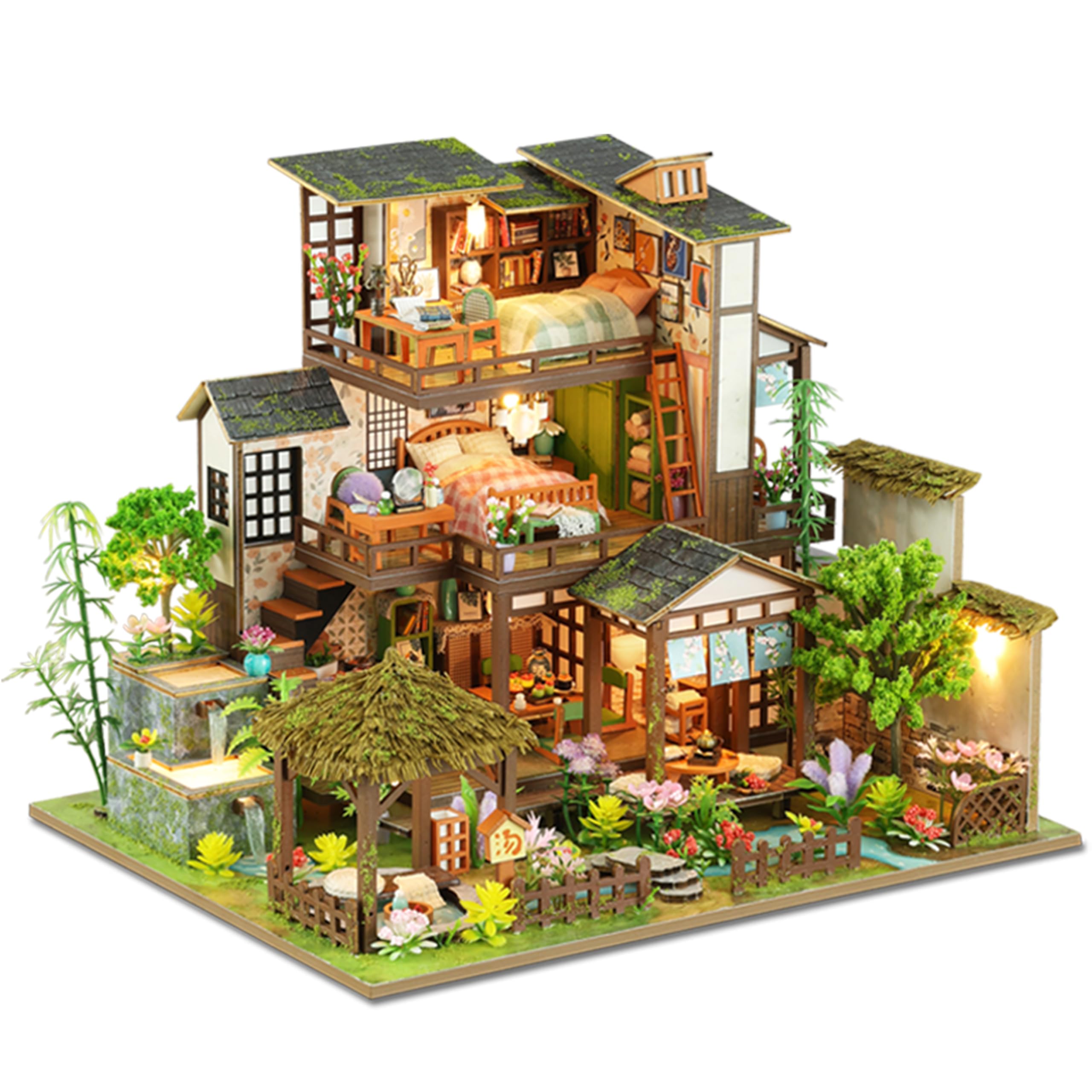 ISSEVE Miniaturhaus Bauset Tiny House Bauset Bambus Frühling Hof | Für Erwachsene, Mini-Haus-Bausätze, Miniatur-Bausatz, Puppenhaus-Kit, Bücherregal-Dekoration, Geschenke für Freunde Familie