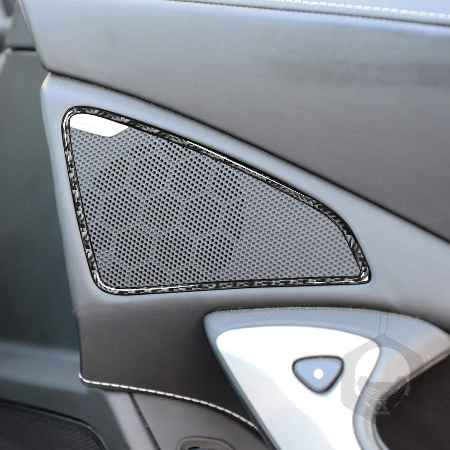 3 Pc/set Real Carbon Fiber Car Interior Accessories Speaker Cover Trim Compatible With Chevrolet Corvette C7 2014-2019 Black