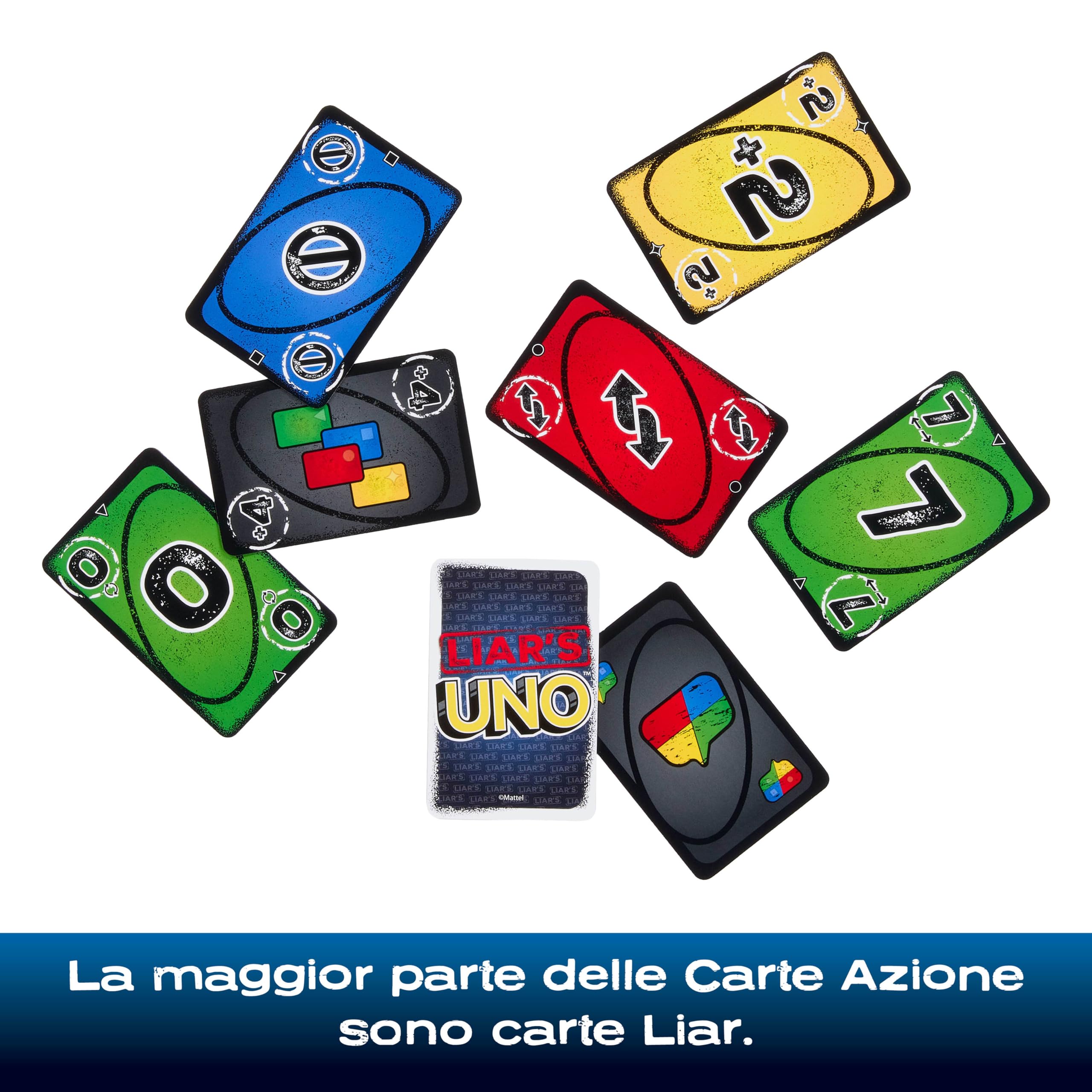 Mattel Games - Liar's UNO, nuova versione con bluff e trucchetti dell'iconico gioco, inganna gli altri giocatori e fai dubitare i tuo avversari per vincere, 7+ anni, JLH43