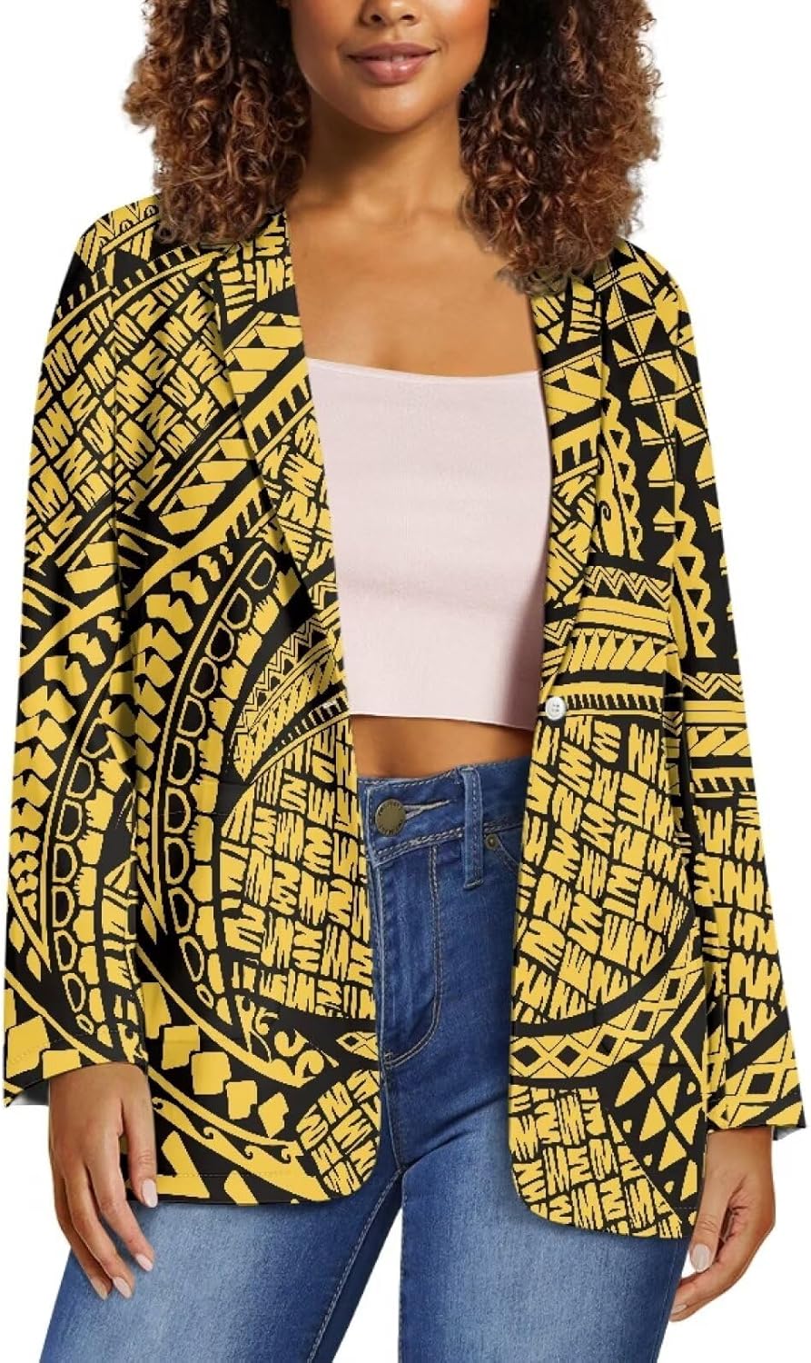 Polynesian Style Prints Blazers for Women Polynesian Tropical Leaf Summer Dresses 2024 Long Sleeve Womens Blazer
