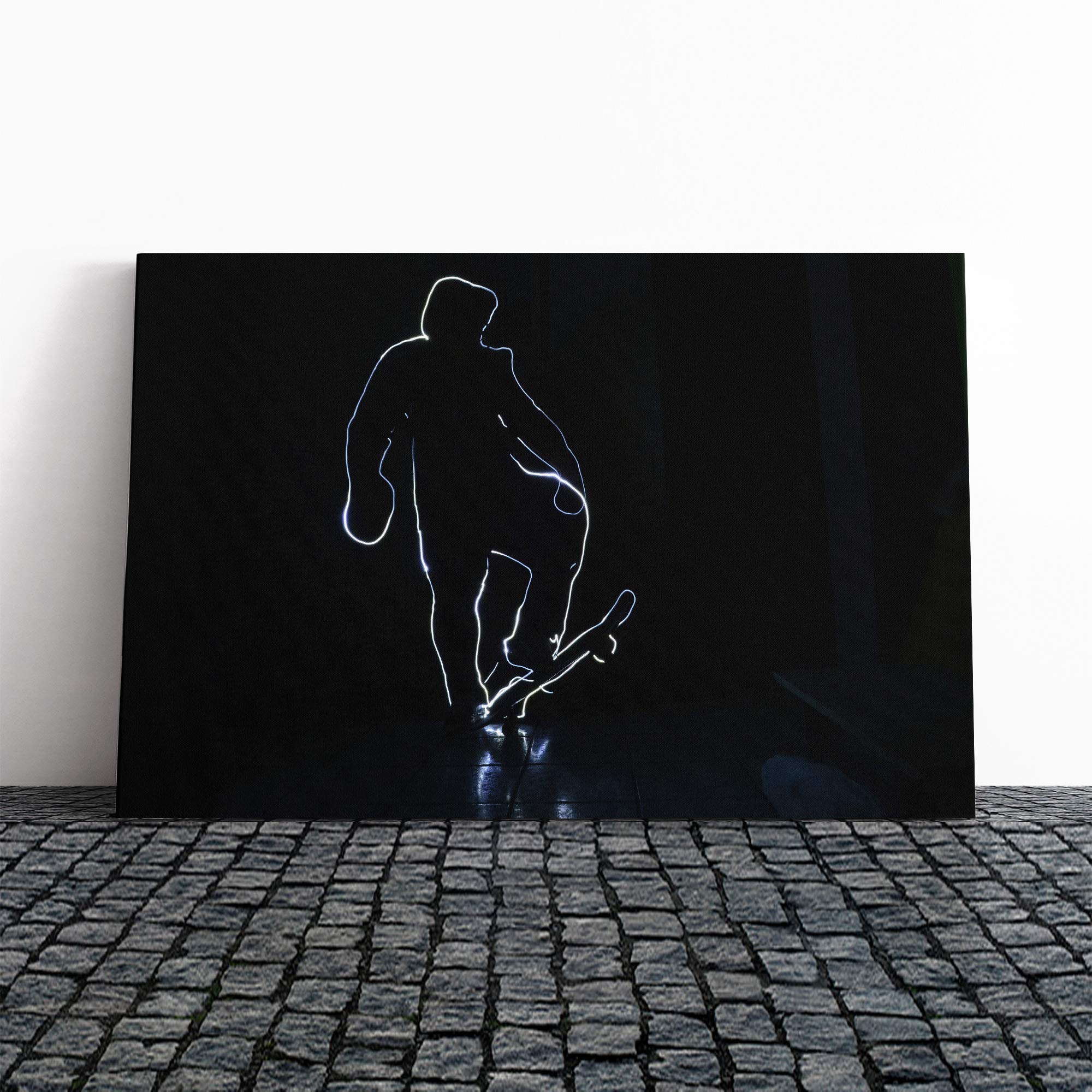 Lightpaint Skateboarding Canvas Print | Gallery Wrapped 30mm Frame Wall Art | 20x14 inches | Ready to Hang | Modern Picture | Living Room Bedroom Lounge Office