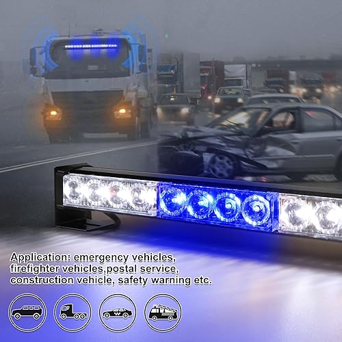 Miniatura 3 de FEELOTAM - Luces estroboscópicas de emergencia azul y blancas para primeros auxilios, bomberos, policía, vehículos de bomberos, luz LED de