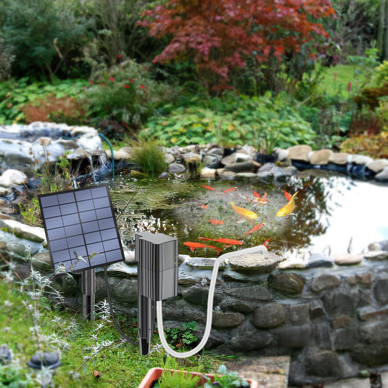 Aérateur de bassin professionnel à énergie solaire – Pompe à haute efficacité | Bulleur d'air réglable pour aquarium, kit de bulles , diffuseur d'oxygène, système de batterie de secours