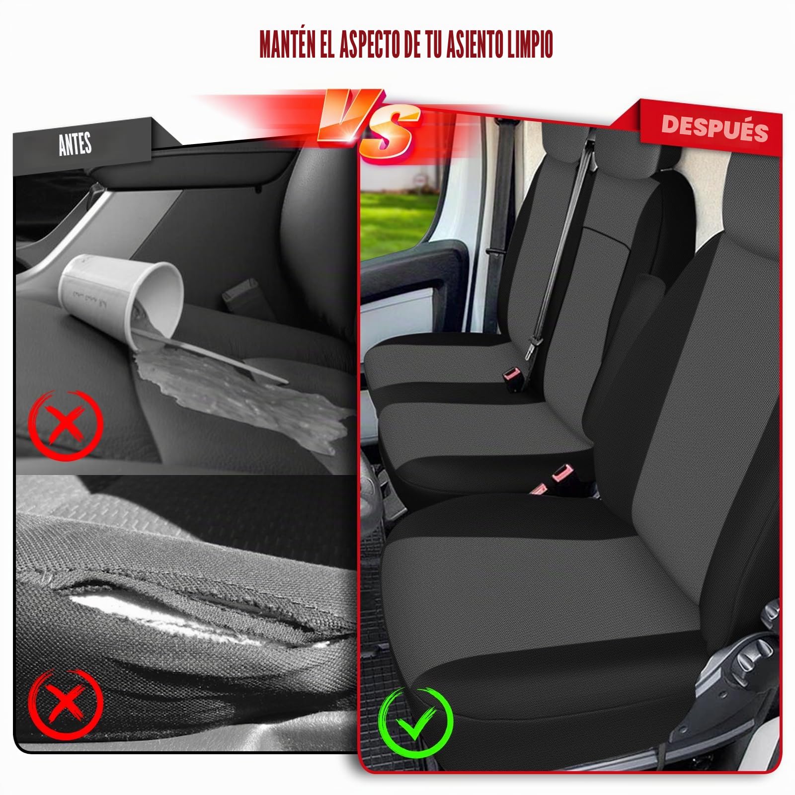 Fundas Asientos Coche para 2006-2025 Fiat Ducato Citroen Jumper- 2+1 Funda Asiento Coche Delantero Funda Silla Coche Protector Asiento Coche, Negro y Gris Oscuro | Fundas para asientos de coche, color negro y gris oscuro