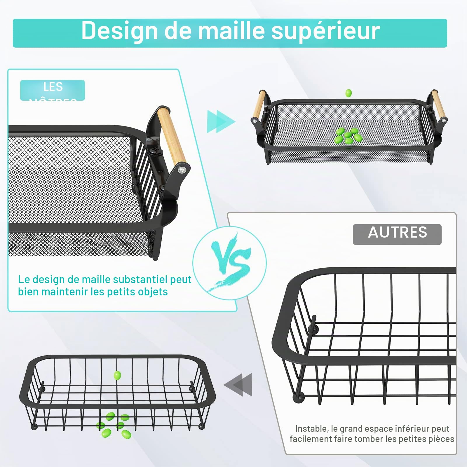 Corbeille à fruits à 3 niveaux avec 2 cintres bananes pour comptoir de cuisine, comptoir de légumes, support de rangement en fil métallique de grande capacité pour oignons, collation, noir