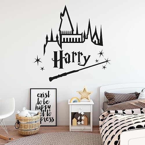 Calcomanía de pared personalizada de varita mágica, decoración de pared personalizada con nombre de castillo para habitaciones de niños  Adhesivos