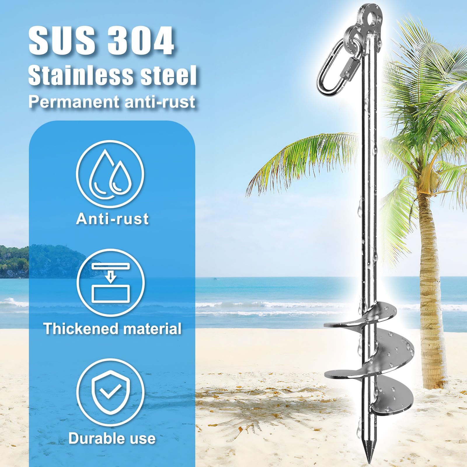 SELEWARE Anker Boot Sandanker für Boote - SUP Anker Edelstahl Bootsanker, Einschraub-Sandbankanker für Flaches Wasser, SUP, Schlauchboot, Jetski, Kajak, Schlauchboot