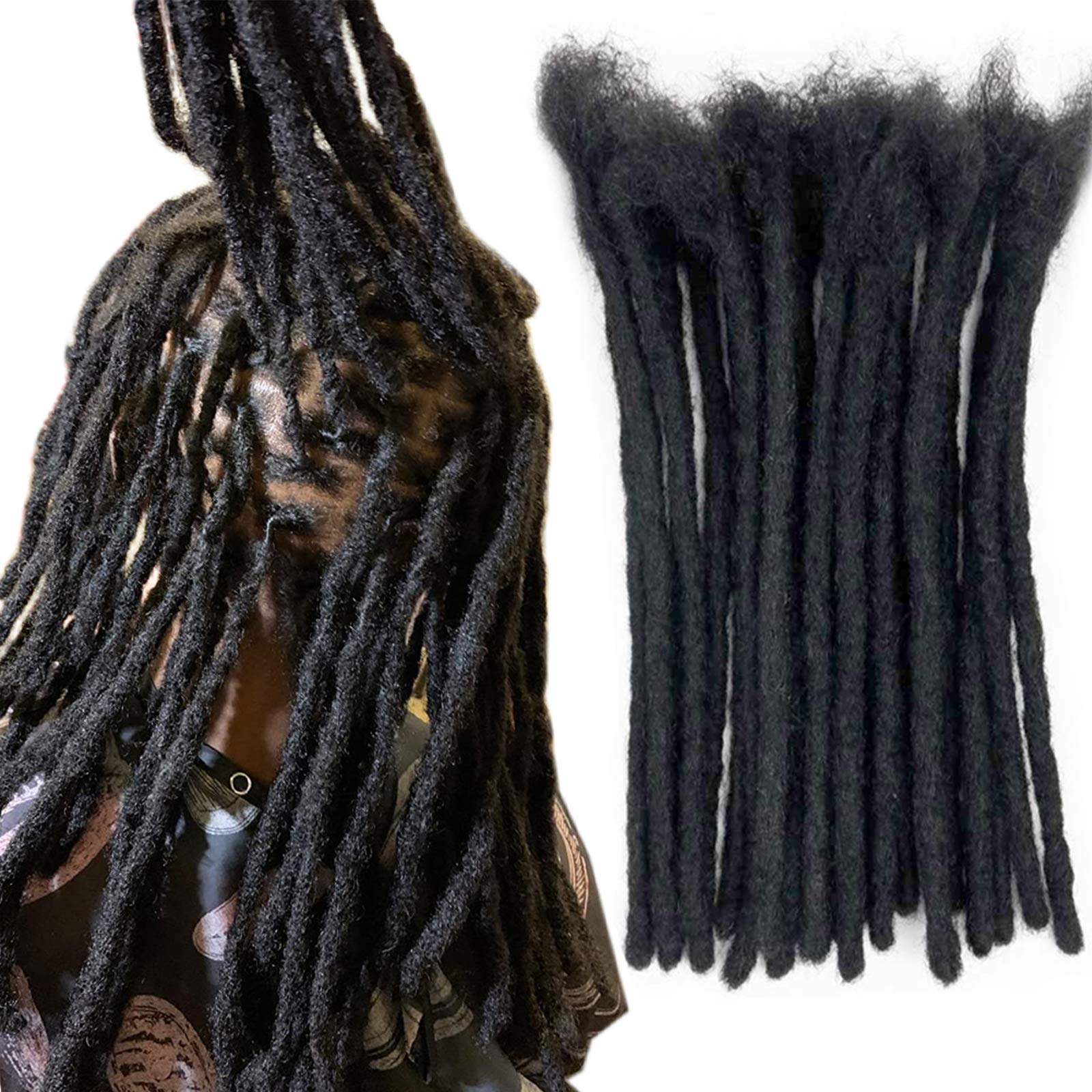 100% Human Hair Dreads Extensions,CYPSIN 8 inch 10 Strands Full Handmade Locs Extensions Can Be Dyed Bleached and Curled Width 0.24 inch Natural Black