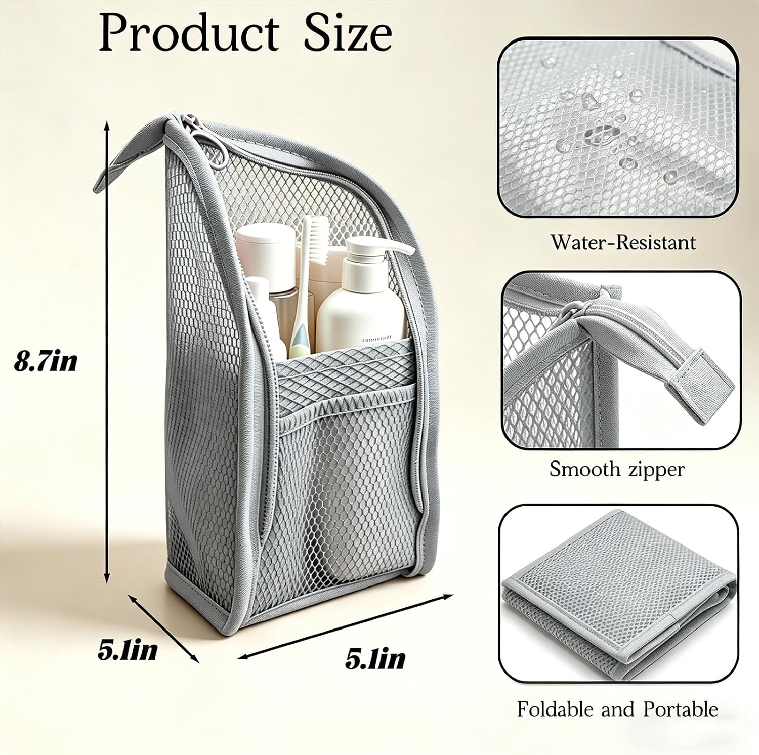 Standing Toiletry Bag, Lightweight Portable Travel Toiletry Bag, EVA Foldable Thickened Clear Hanging Makeup Bag, Breathable Cosmetic Organizer for Travel & Bathroom (Gray)