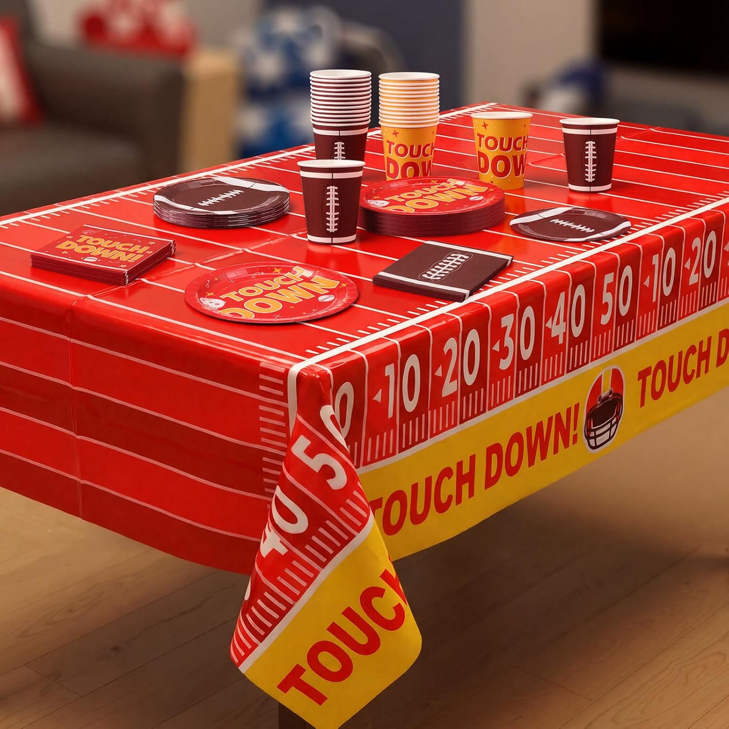 Zhehao 24 Pcs Football Party Supplies Kit for 24 Guests, Red and Gold Football Themed Plates and Napkins Touchdown Tablecloths Banner for Tailgate Game Themed Birthday Party Supplies - Image 4