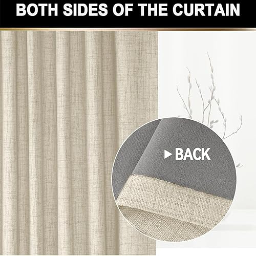 Miniatura 5 de 100% Blackout Shield Juego de 2 paneles de cortinas opacas de lino de 96 pulgadas de largo, cortinas opacas para dormitorio, aislamiento térmico y