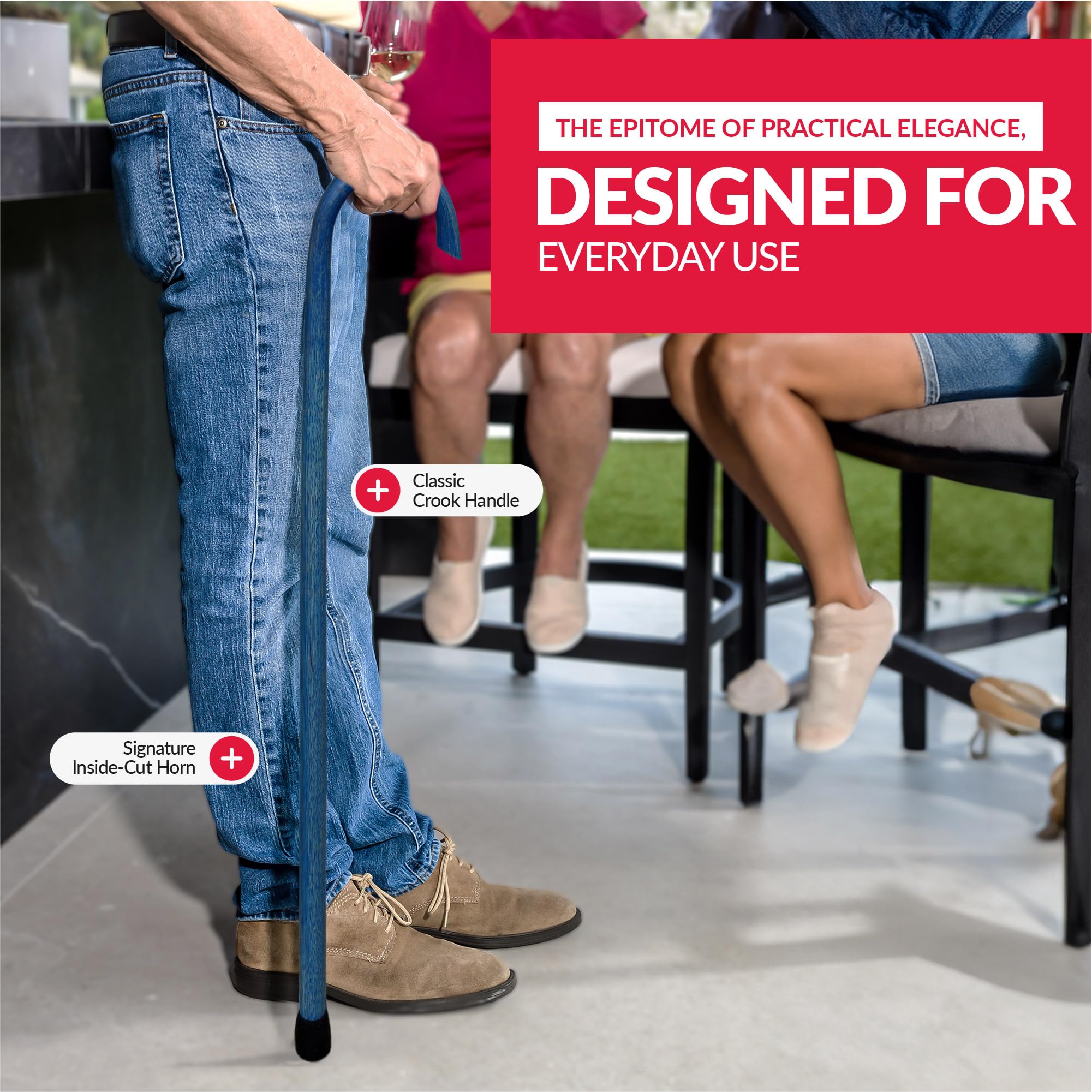 Cane Masters Handgefertigter klassischer amerikanischer Gehstock aus Holz, sehr langlebig, amerikanisches Hickory-Holz, ergonomischer Griff und Körpergriff, rutschfeste Gummispitze aus Holz