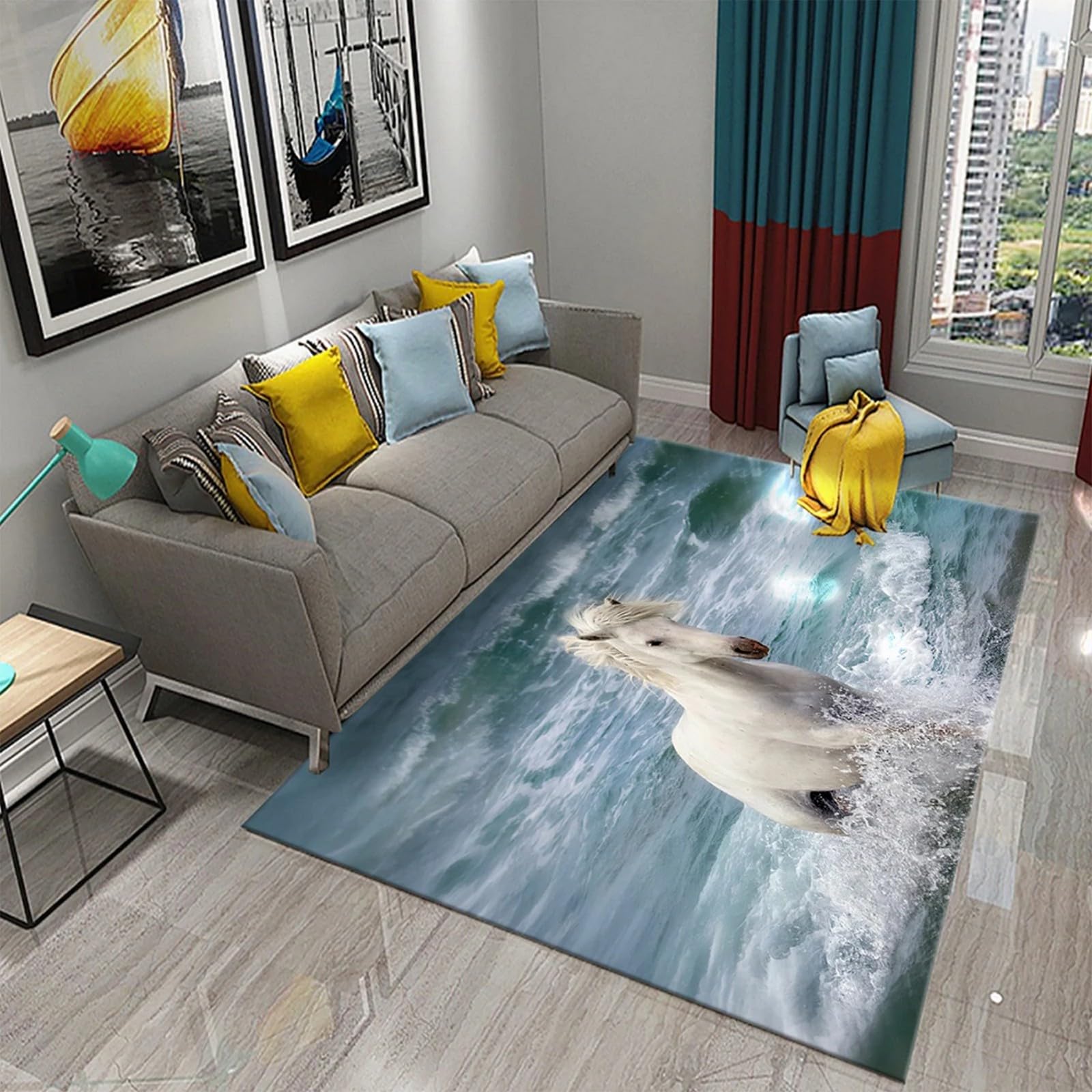 3D Animal Horse Carpets For Living Room Bedroom Sofa Area Rug Bathroom Doormat Decor Home Kids Play Game Non-Slip Floor Mat 80 X 120 Cm, Stain Resistant Easy Clean -9D9D0V6C2U — image 1