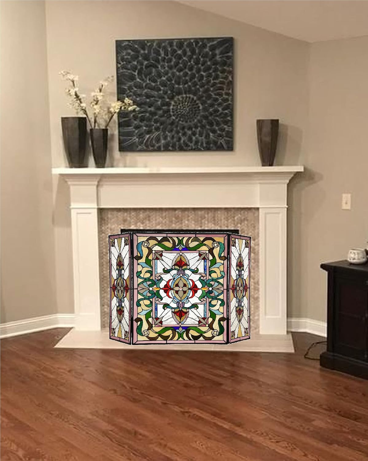 Chloe Lighting AYLEE Tiffany-Style 3pcs Folding Victorian Fireplace Screen 44" Wide