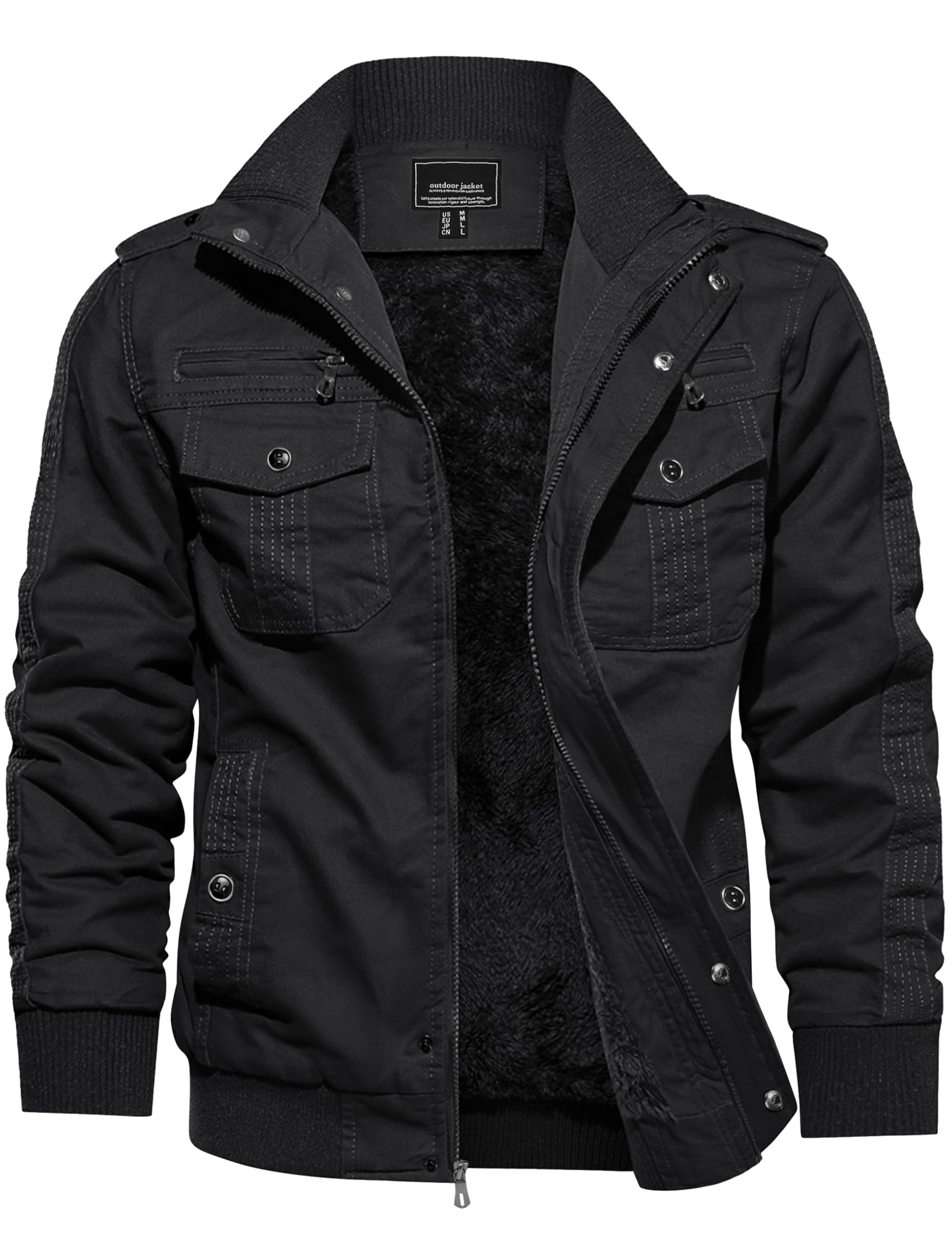 KEFITEVD Men's Winter Fleece Jacket Outdoor Sherpa Lined Warm Military Field Jacket Tactical Leisure Cargo Stand-Up Collar Coat