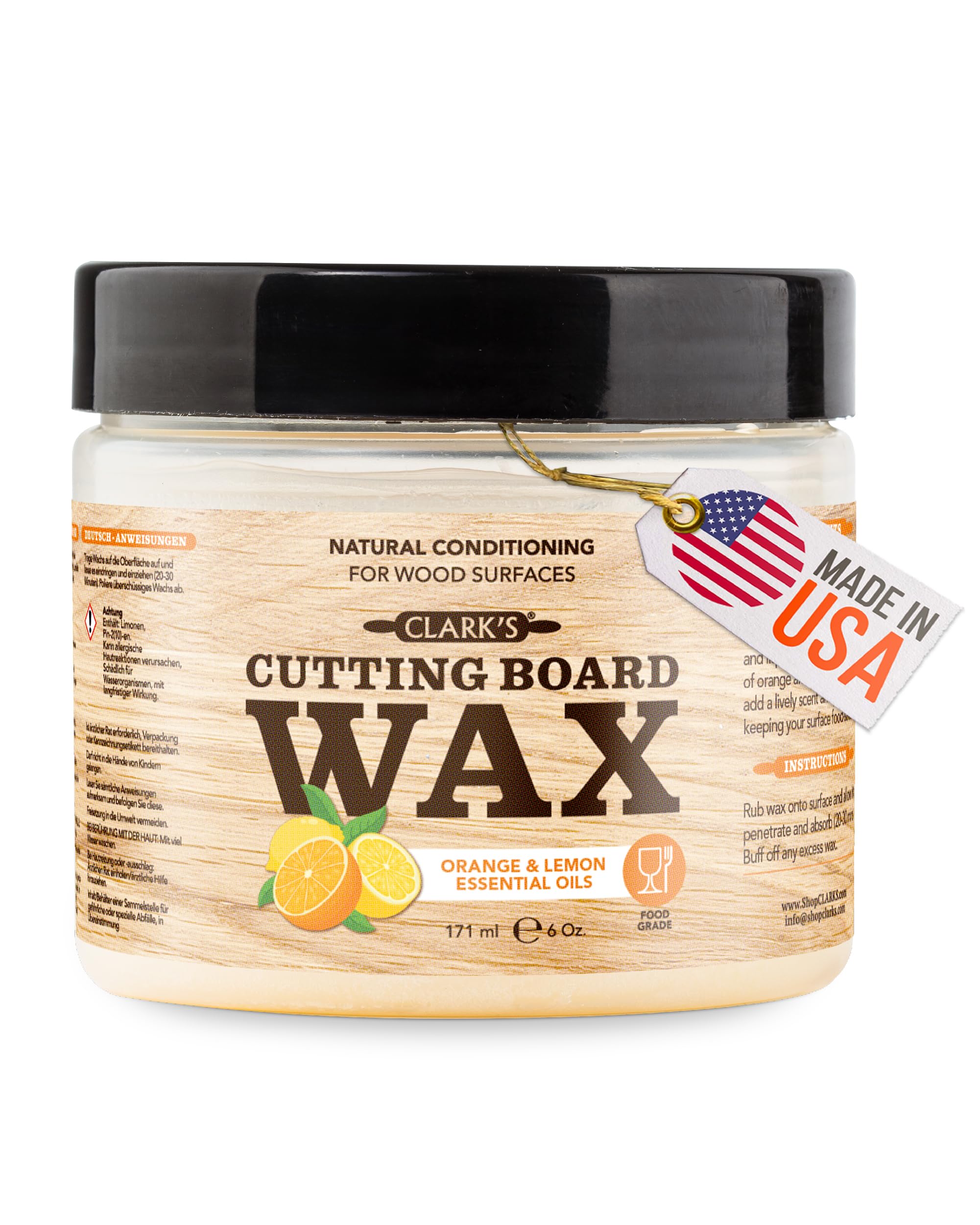 CLARK'S (300ml, Orange Lemon Scent) - Cutting Board Finish Wax (300ml) Enriched with Lemon & Orange Oils Made with Natural Beeswax and Carnauba Wax Butcher Block Wax
