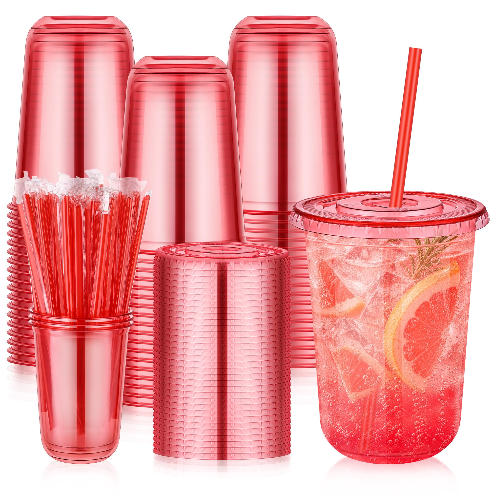 KesaPlan 50 Pack 16 oz Pink Plastic Party Cups with Lids and Straws — Amazon image 15