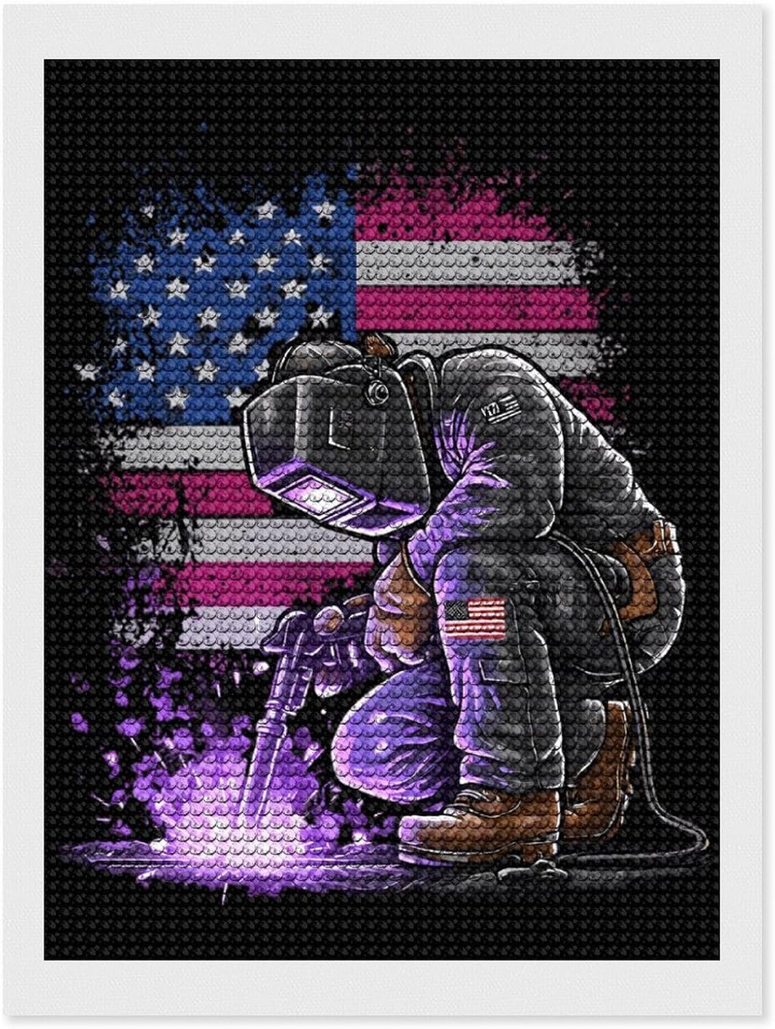 US Flag Welder Diamond Painting Kits for Adults Full Dril Diamond Art for Wall Home Decor 12"x16"