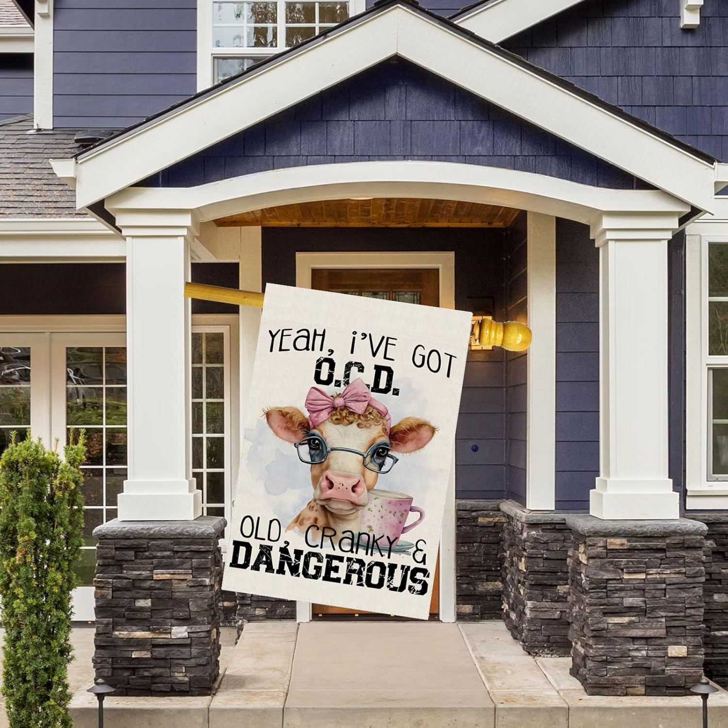 Funny Home Slogan Cow Animal House Flag Burlap 28X40 Inch Vertical Double Sided Outside Yard Holiday Outdoor Farmhouse Decoration - Image 2