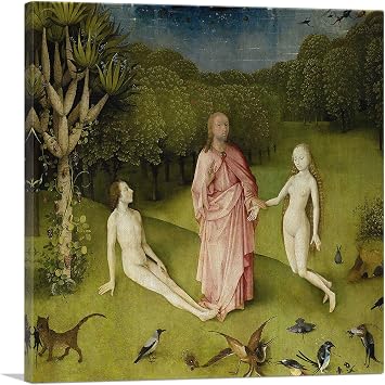 ARTCANVAS God Presenting Eve To Adam - Detail from The Garden Of Earthly Delights Canvas Art Print Stretched Framed Painting Picture Poster Giclee Wall Decor by Hieronymus Bosch - 18" x 18" 1.50" Deep