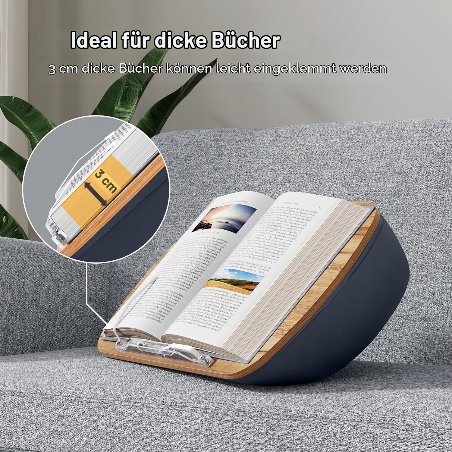 Buchständer für freihändiges Lesen, Lap Beanbag bequemer Lese Buchhalter, kissenhalterideal für Buchliebhaber im Studentenwohnheim, Leseständer (Grau)