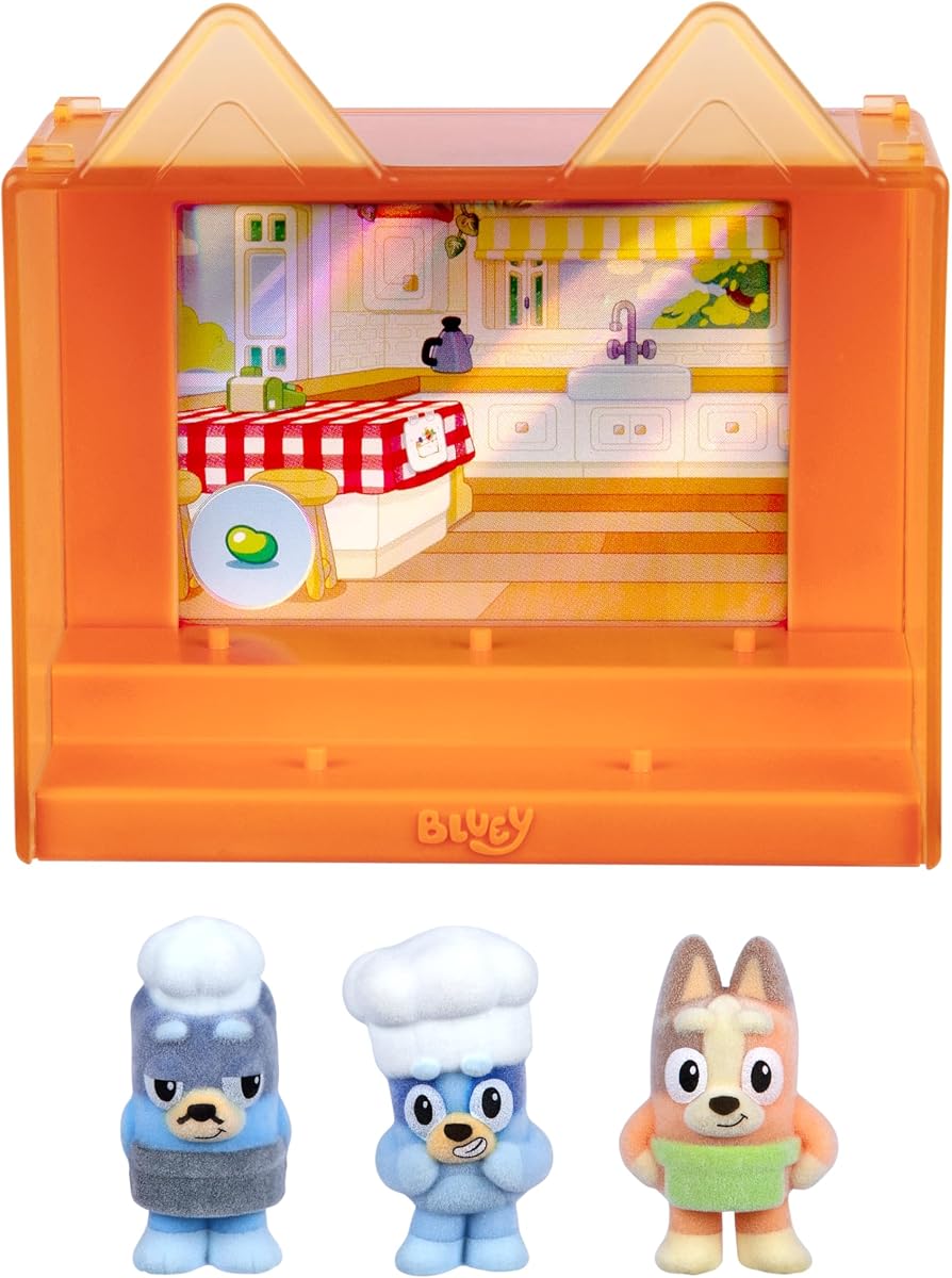 Bluey Fuzzies Episode Pack: Pavlova, 3 Flocked Mini-Figures | Includes exclusive figure, display case, trading card & guide; 50 to collect in Series 1, kids toys
