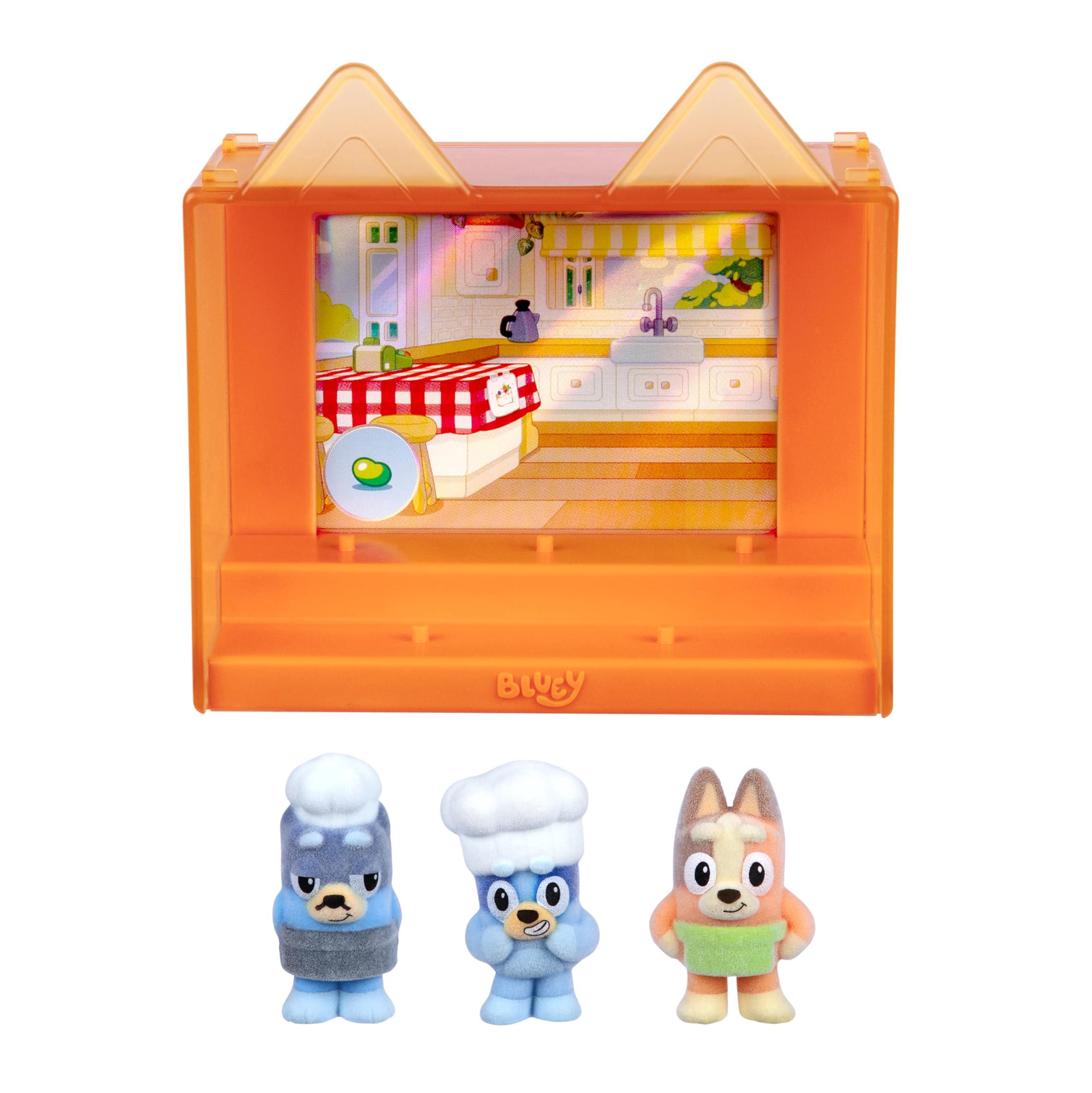 Bluey Fuzzies Episode Pack: Pavlova. With 3 Specially Flocked Collectible Mini-Figures (Incl. 1 Exclusive), Display Case