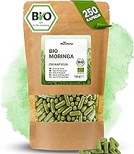 RheinNatur Bio Moringa Kapseln 250 Stück - 2000 mg je Tagesdosis - Reines Bio-Moringapulver in pflanzlicher Kapselhülle, vegan - Reich an Vitaminen, Mineralstoffen & Antioxidantien