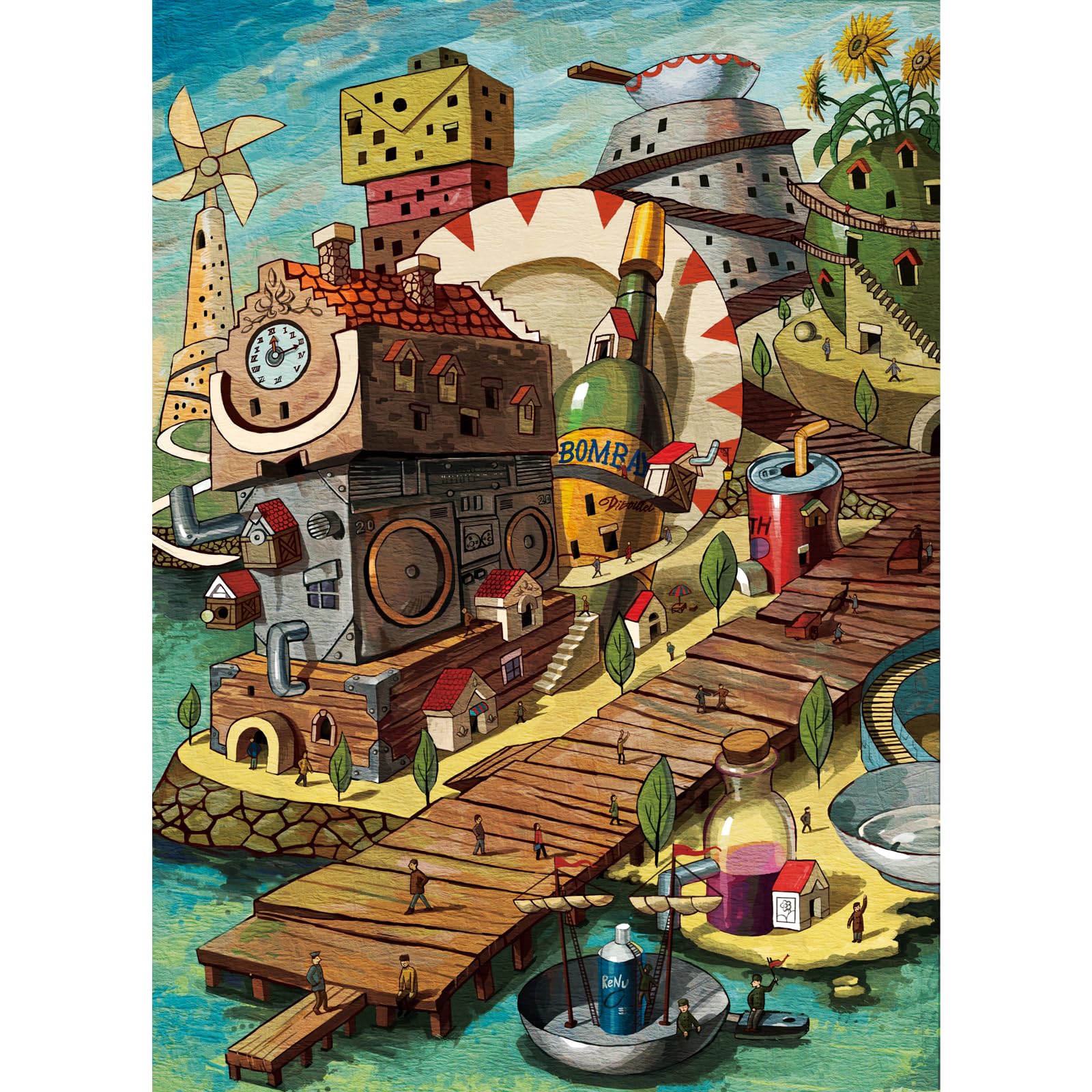 HUADADA 500 Piece Jigsaw Puzzles for Adults, Bottle Town Puzzle, Home Decor Gift for Men & Women(No Back Partition) — image 1