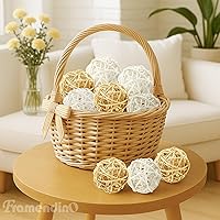 Vista 3 de Framendino, Paquete de 12 bolas decorativas de mimbre de ratán de 2 pulgadas, para decoración del hogar, boda, color blanco natural