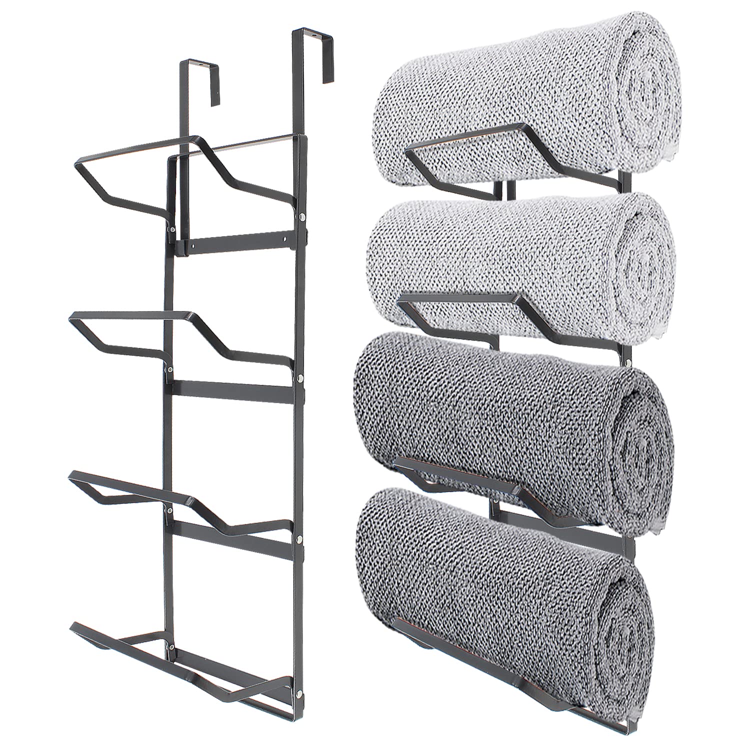 2/4 Tier Over The Door Towel Rails Rack Hanger Holder Bathroom Storage Organizer (4 Tier Grey)