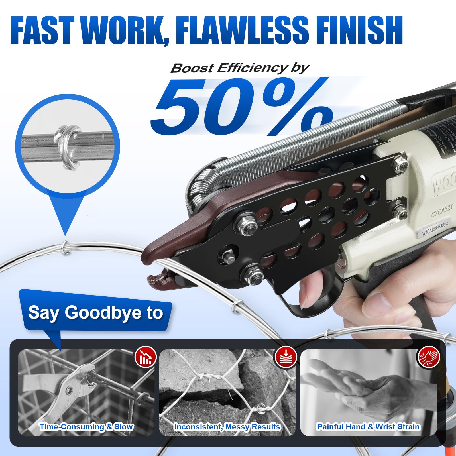 Pistola neumática para cerdos Woodpecker C-7CA52 15, diámetro cerrado 4,8 mm, pistola de anillo C para cerdos, construcción de jaulas