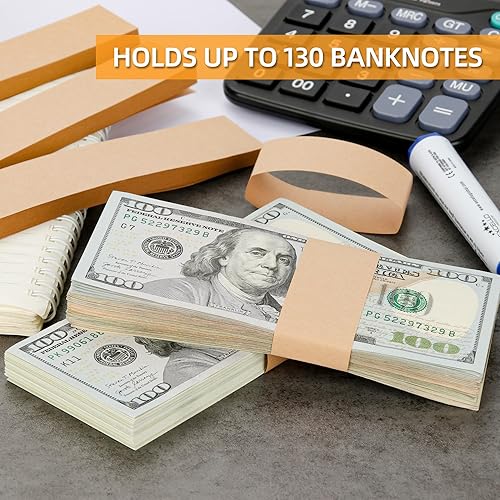 Miniatura 6 de PONNOR Paquete de 550 bandas de dinero en blanco natural kraft marrón para efectivo, correas autoadhesivas para monedas, para envoltorios de