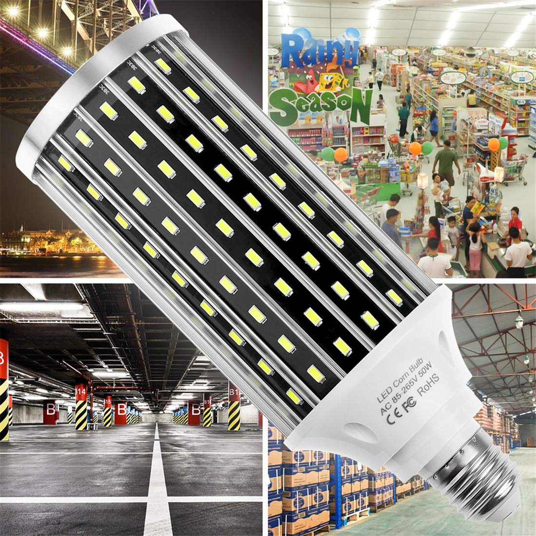 LED Maíz Bombilla Luz De Maíz 220V Bombilla LED E27 Luz De Vela 6000K Luz Diurna [13.800 Lúmenes] En Lugar De 400W De Halogenuros Metálicos Por Vatio Utilizada En Talleres De Garaje, Etc,White e27