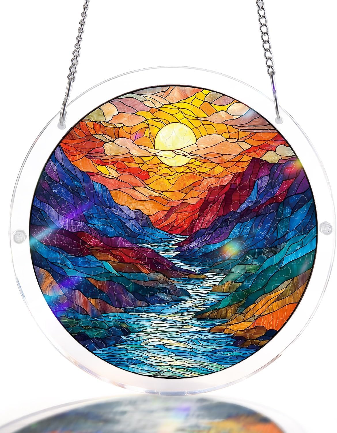 Acrylic Puzzles Suncatcher, Mountain Moon Puzzle, Acrylic Suncatcher Puzzles for Doors Garden, Mother's Day Christmas Birthday Gifts for Women Men (M - 8.2 * 8.2in)