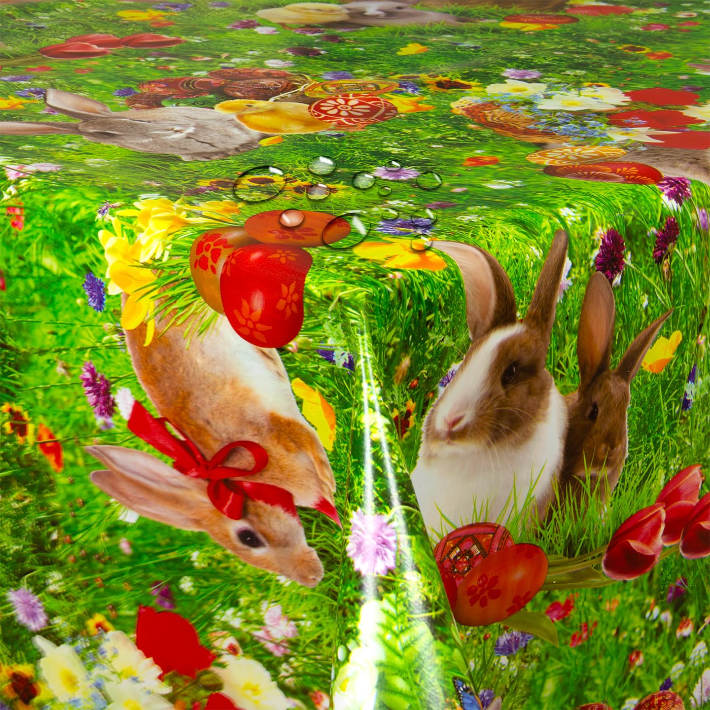 Wachstuchtischdecke Ostertischdecke Gartentischdecke, Ostern Grün Quadratisch 130 x 130 cm, abwaschbare Tischdecke, wasserabweisend, Ostern
