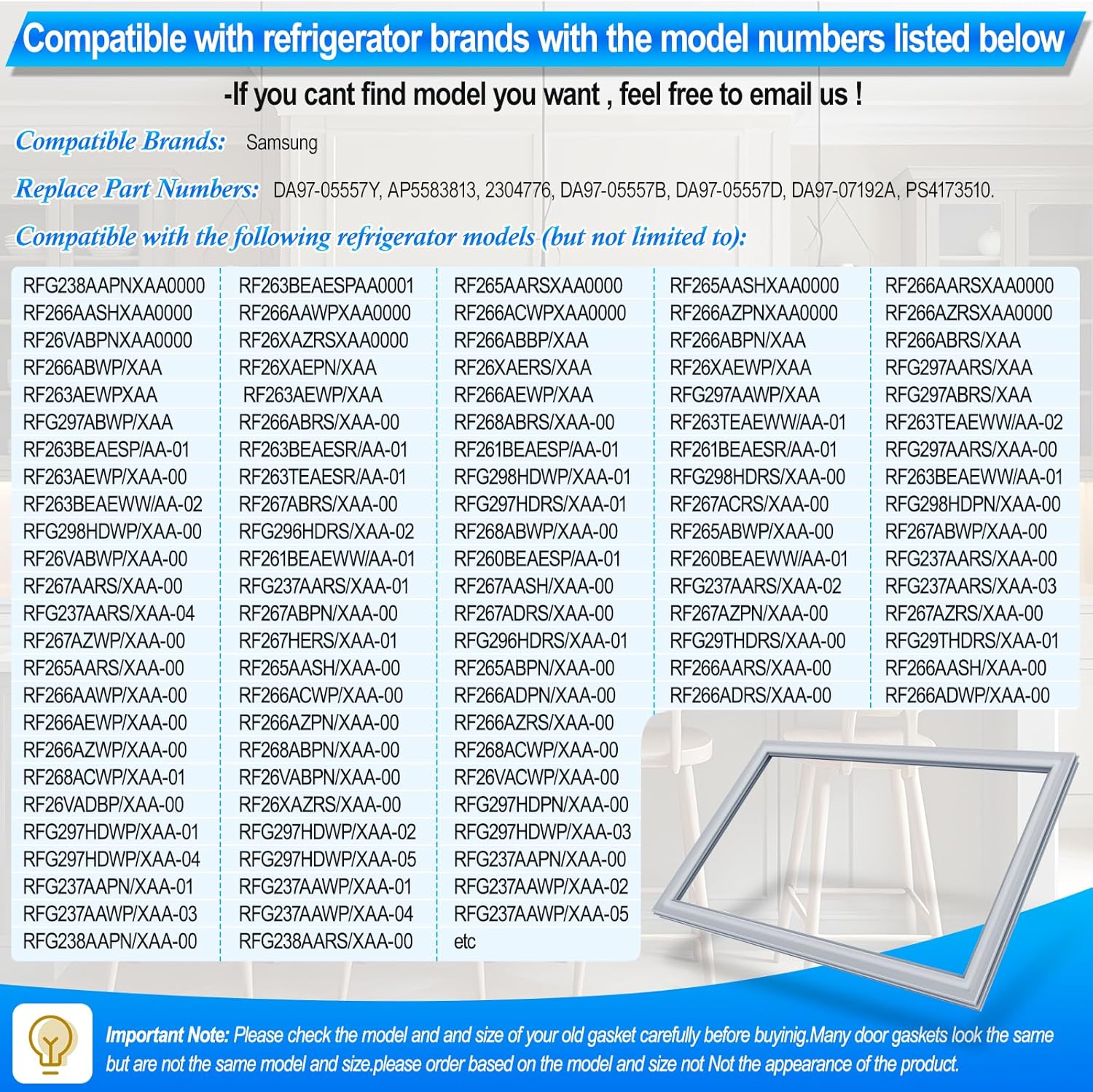 Upgraded DA97-05557Y Refrigerator Freezer Door Gasket Replacement Part Compatible with Frigidaire Crosley Kenmore Freezer Door Seal Replaces AP5583813,2304776, DA97-05557B,DA97-05557D,PS4173510
