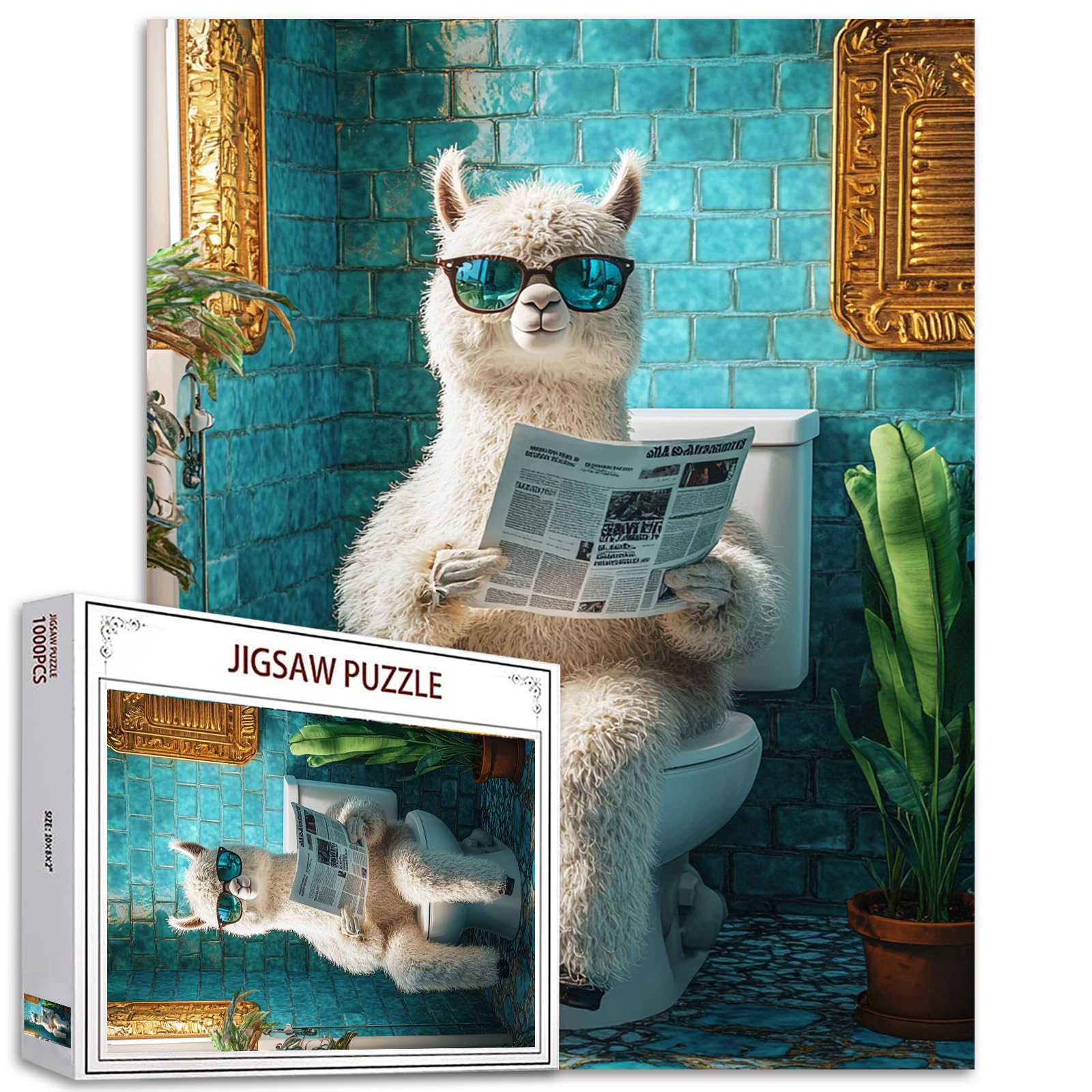 Alpaca on the Toilet Puzzles 1000 Piece Jigsaw for Adults Animal WC Read Newspaper Challenging Family Activity Games Colorful DIY Craft Puzzle for Home Decor Gifts โ image 1