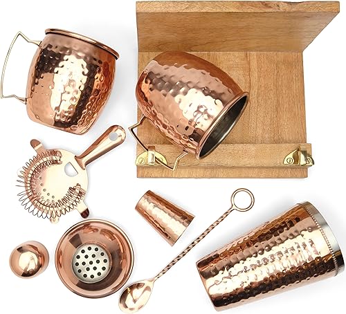 Miniatura 4 de Tazas Moscow Mule (juego de 2 tazas) de 18 onzas – Soporte con ganchos de latón, 1 cuchara de barra de 8 pulgadas, 1 vaso de chupito, 1 coctelera, 1