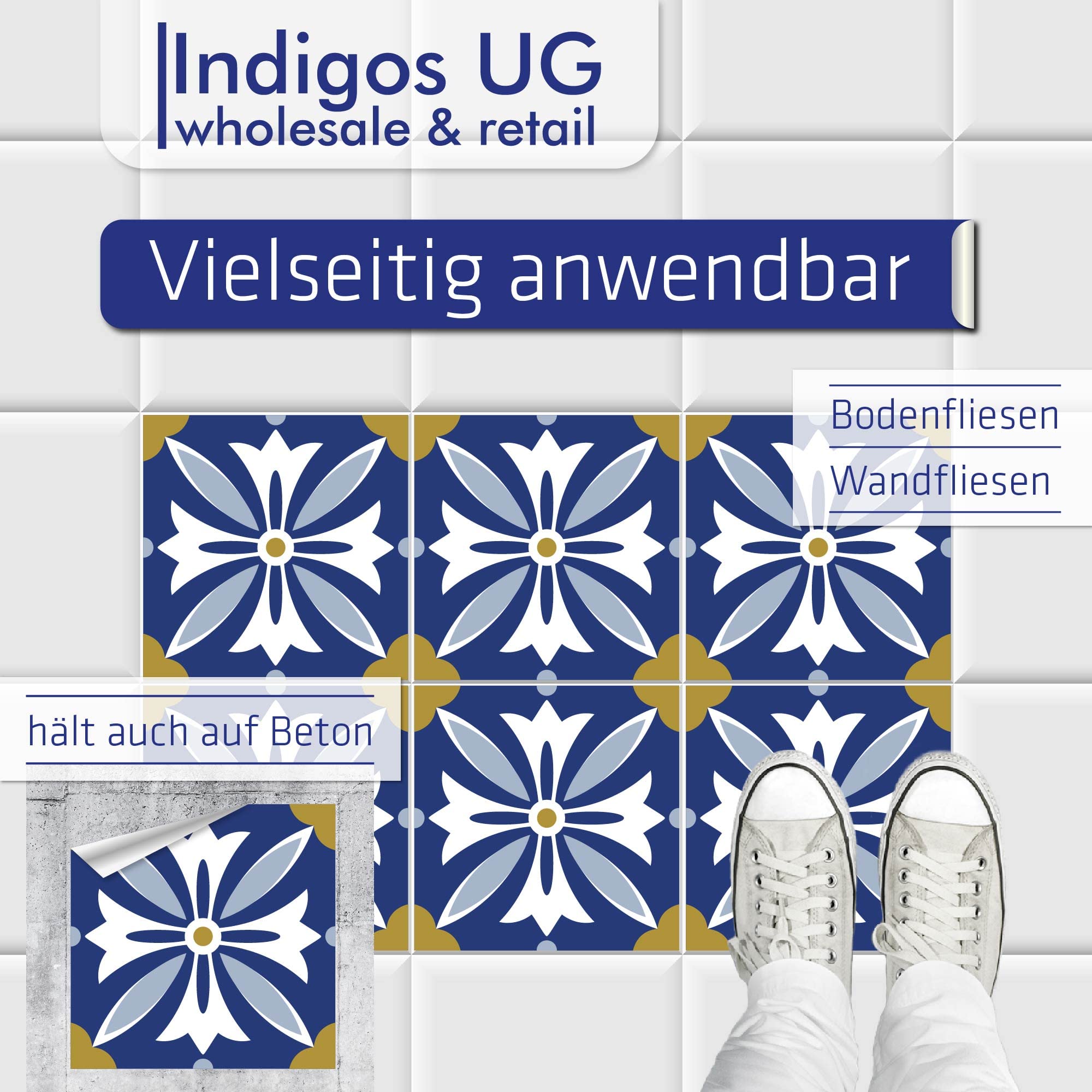 Lot de 27 autocollants pour sol - 041 - Lisbonne - 15 x 15 cm - Lot de 27 autocollants pour carrelage mural - Pour cuisine, salle de bains, toilettes, bordures - Rénover les miroirs