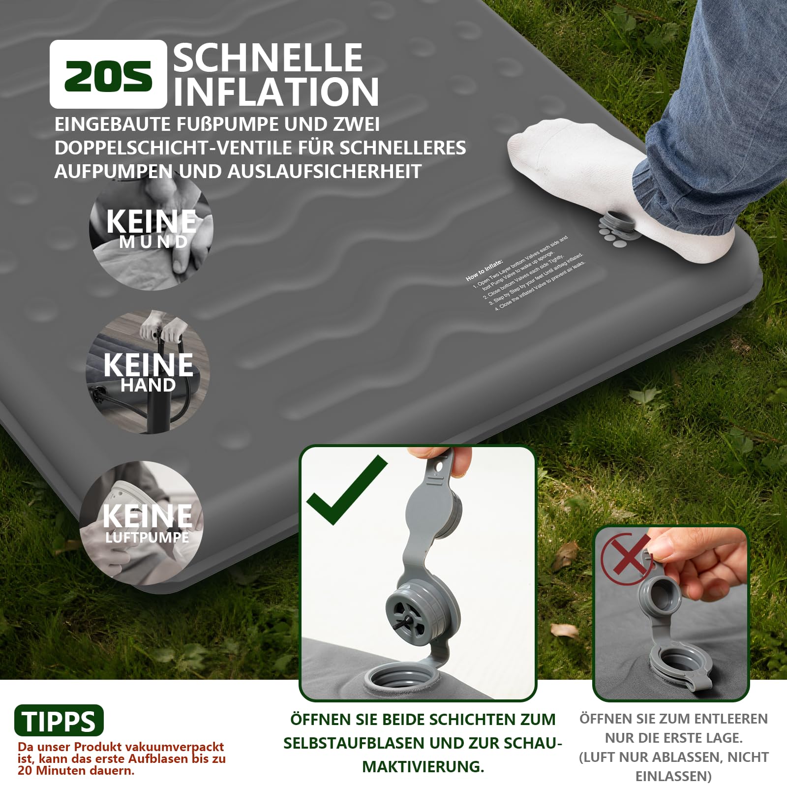 HiiPeak Isomatte R-Wert 9,5 – Extra Thermal Camping Matratze mit Kissen, Isolierte Luftmatratze aus Schaumstoff für Winter & Sommer, Bequeme Schlafmatte für Camping, Outdoor, Wandern & Zelt