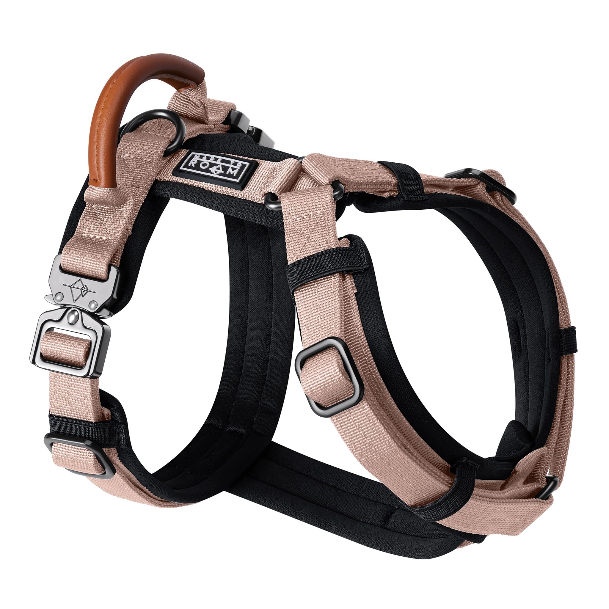 MADE TO ROAM Premium Explorer Harness - Y-Shaped Dog Harness with Adjustable Durable Nylon, Soft Padding, Metal Buckles and Leather Handle for Small,