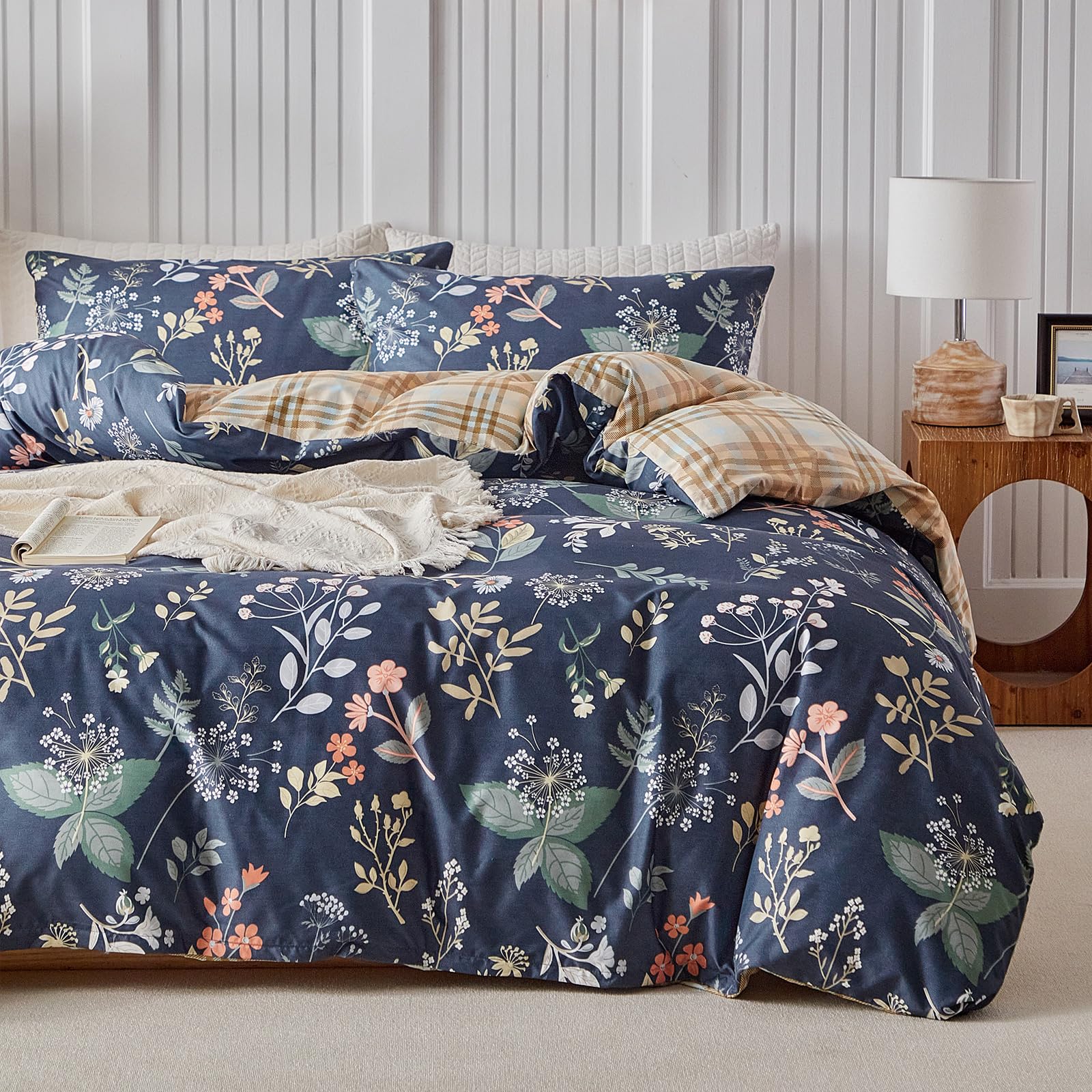 TTCM Double Duvet Set 4 Piece with Fitted Sheet, Floral Double Bedding Set Colorful with Zipper Closure, Fitted Sheet, 1 Duvet Cover 200x200cm, 1 Fitted Sheet and 2 Pillowcases