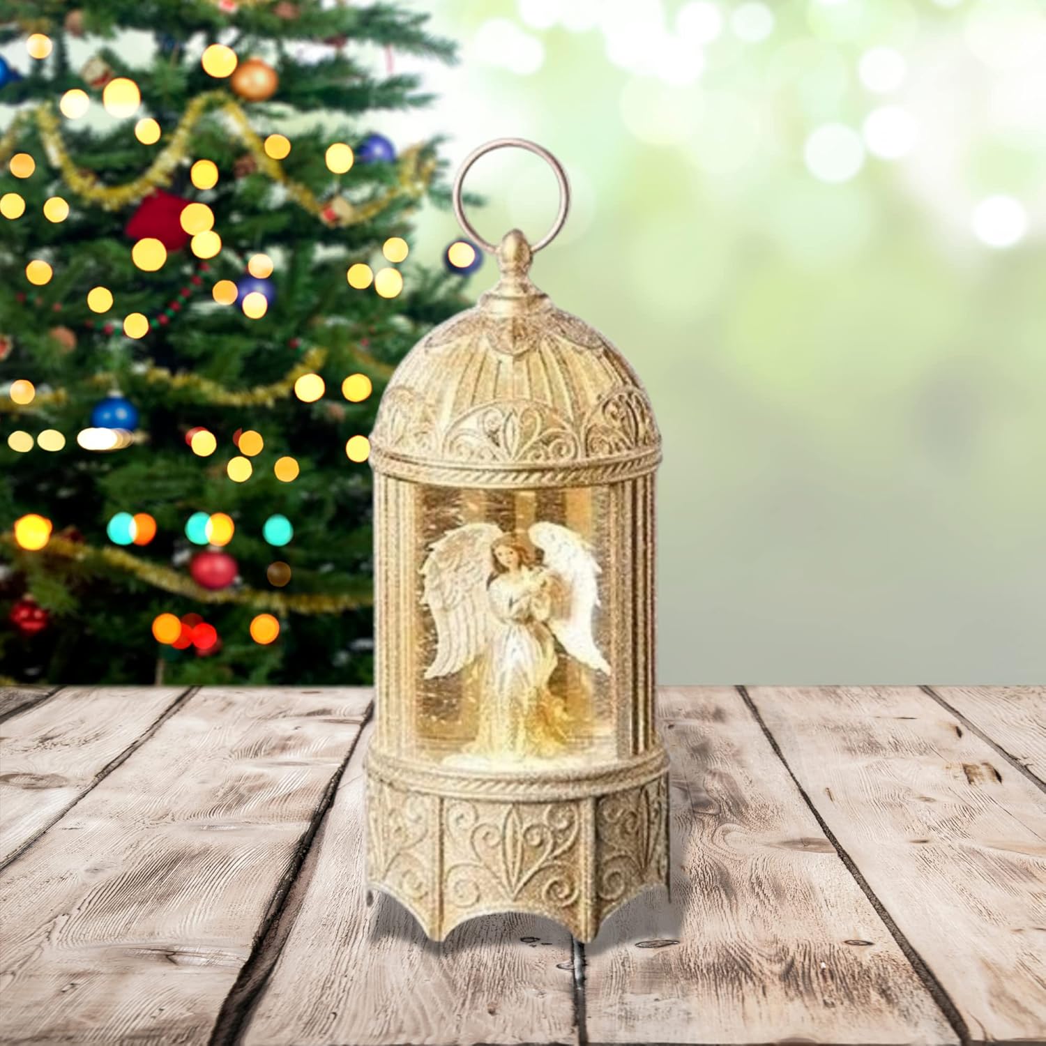 Christmas by Roman Inc., Confetti Lites Collection, 10.2" H LED Swirl Confetti Light Birdcage with, Lantern, Snow Globe, Holiday Home Décor, Santa, Cardinal, Nutcracker, Snowman, Reindeer (4x4x10)
