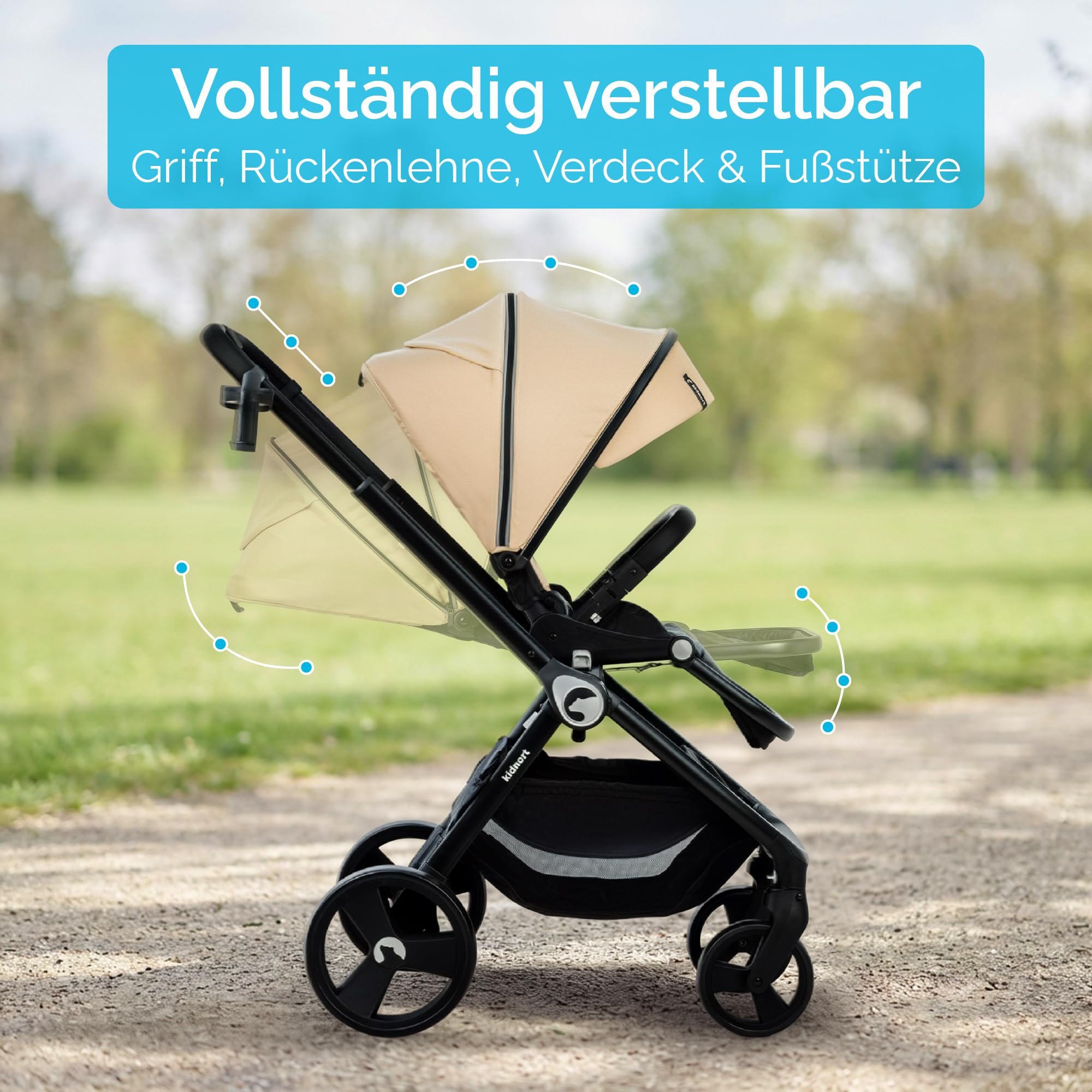 Isbjörn - Cochecito de bebé para niños de 0 a 22 kg, plegable con función reclinable, asiento convertible, ruedas grandes de EVA con suspensión en las 4 ruedas, respaldo ajustable beige